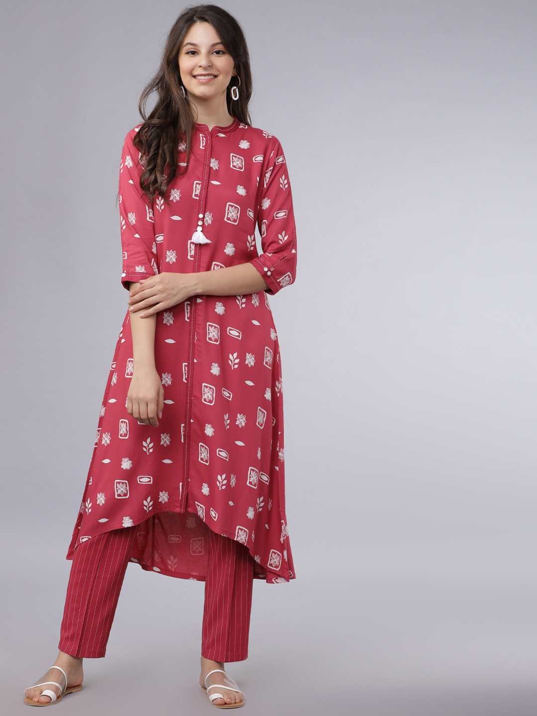 

Vishudh Women Pink Printed A-Line Kurta