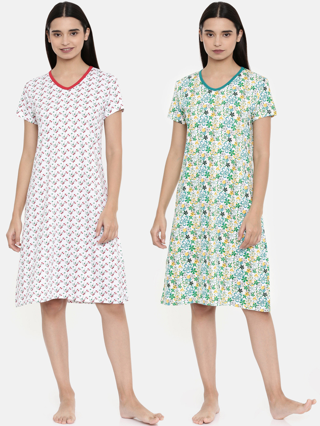 

zebu Women Pack Of 2 Printed Nightdress, White