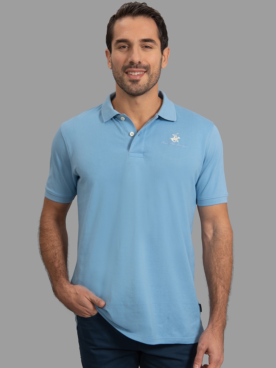 

Beverly Hills Polo Club Men Blue Solid Polo Collar T-shirt