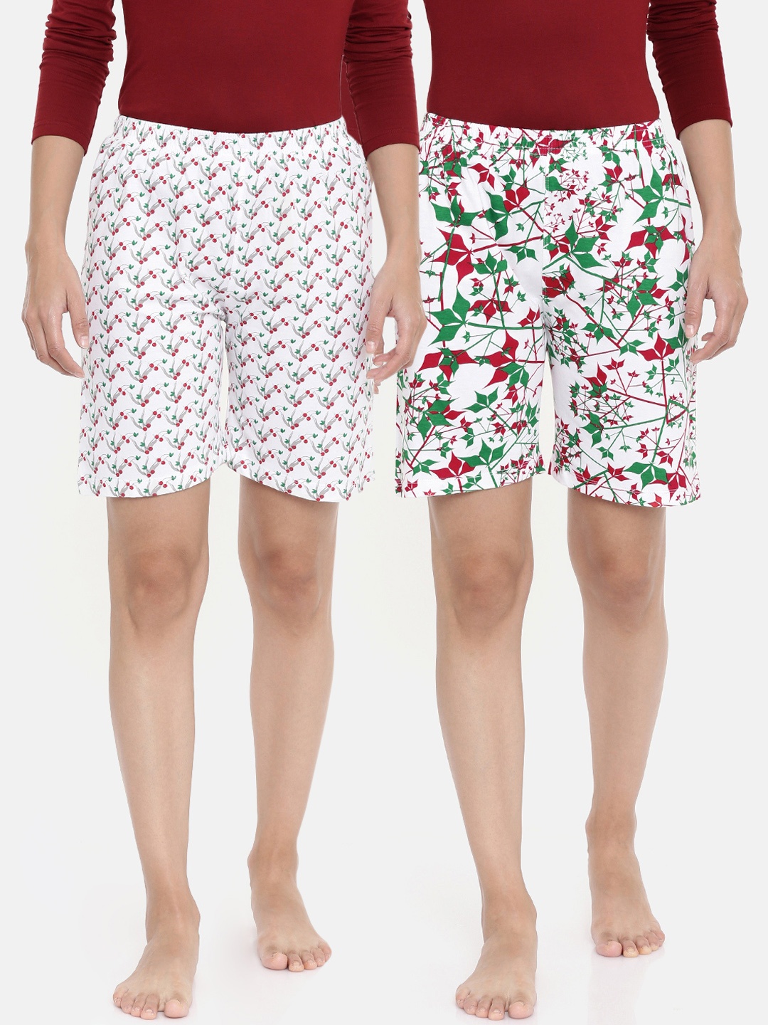 

zebu Women Pack Of 2 White Printed Lounge Shorts