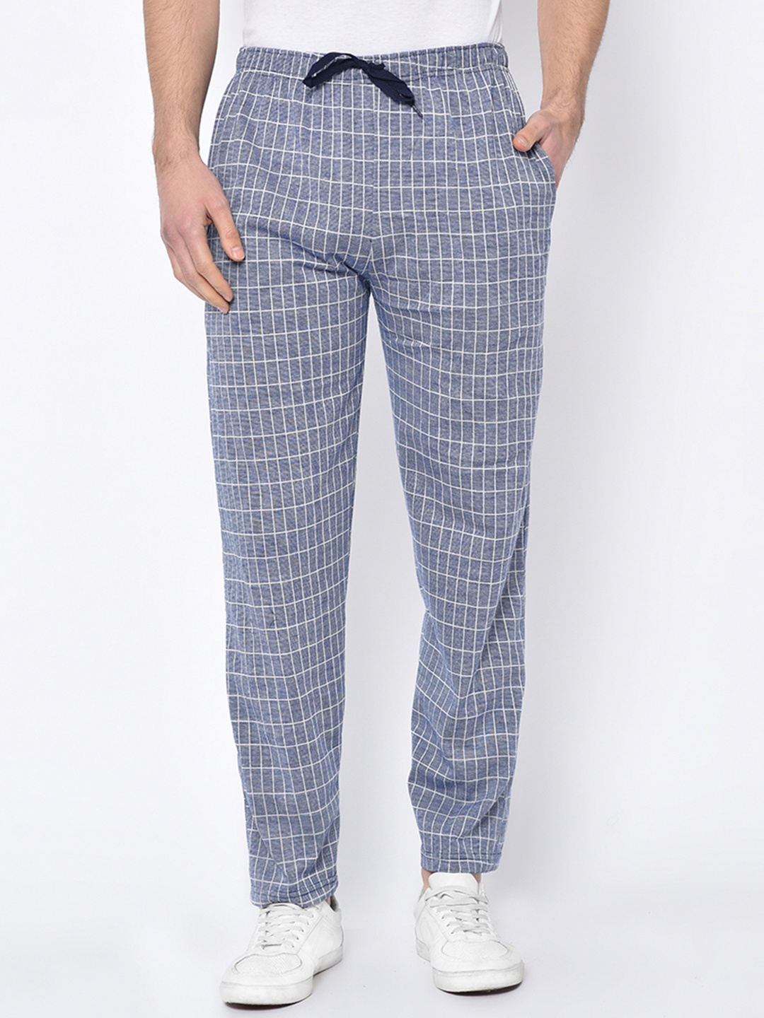VIMAL JONNEY Men Blue & White Checked Track Pants