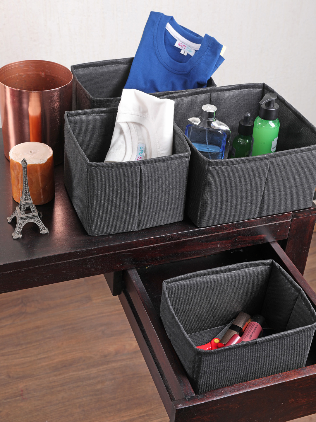 

My Gift Booth Set Of 4 Black Solid Multi-Utility Drawer Organisers