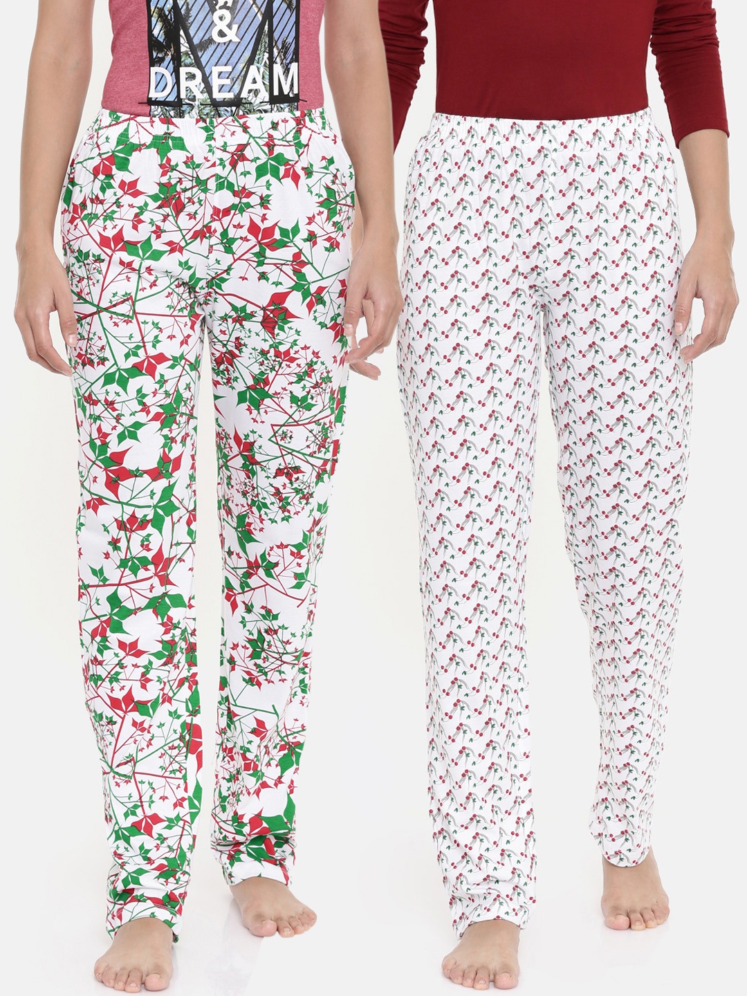 

zebu Women Pack Of 2 Printed Lounge Pants, White