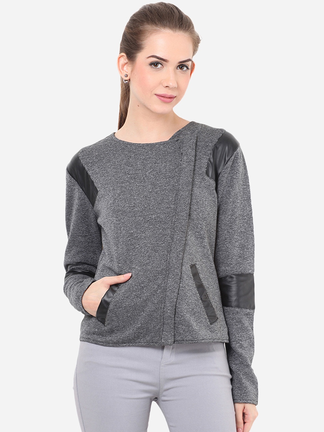 Porsorte Women Grey Solid Sweatshirt