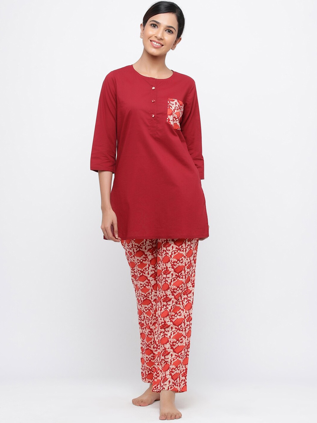 

Jaipur Kurti Women Red Printed Night suit