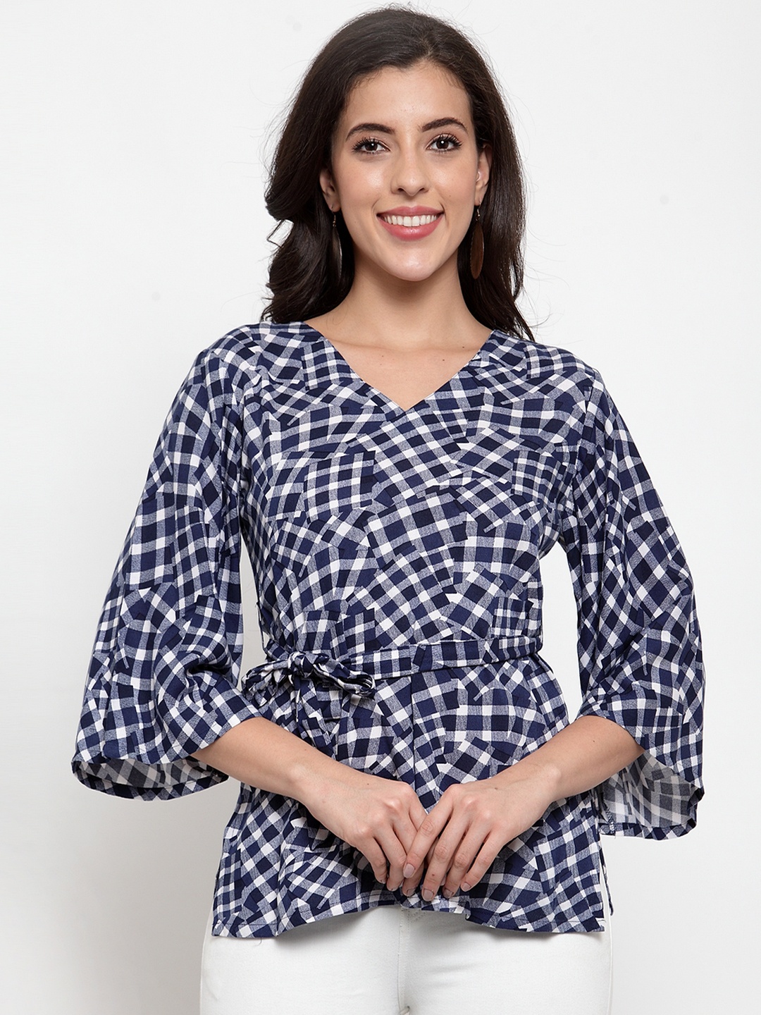 Indibelle Women Blue Checked Top