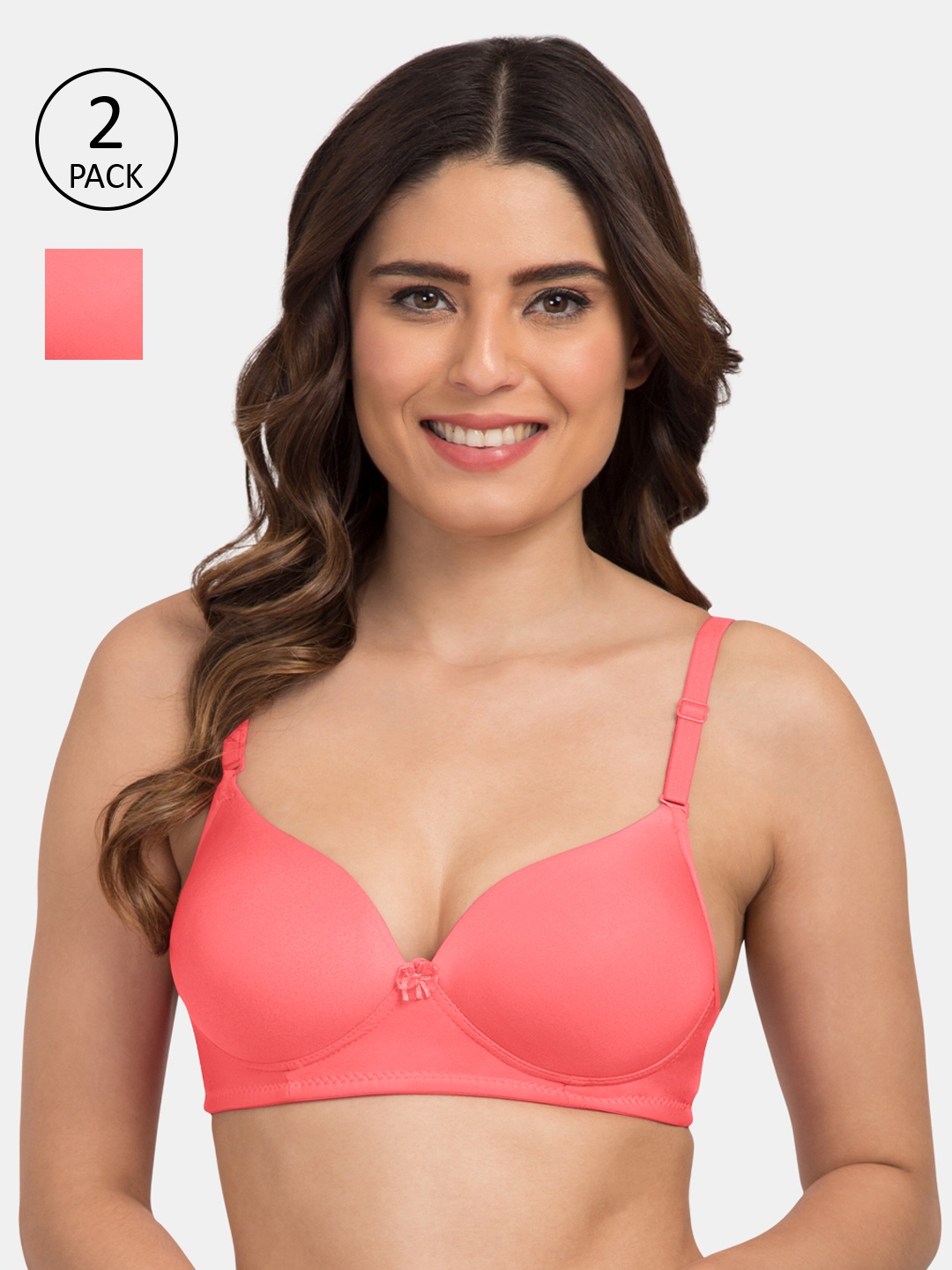

Tweens Pack Of 2 Coral Pink Solid Non-Wired Heavily Padded T-shirt Bra