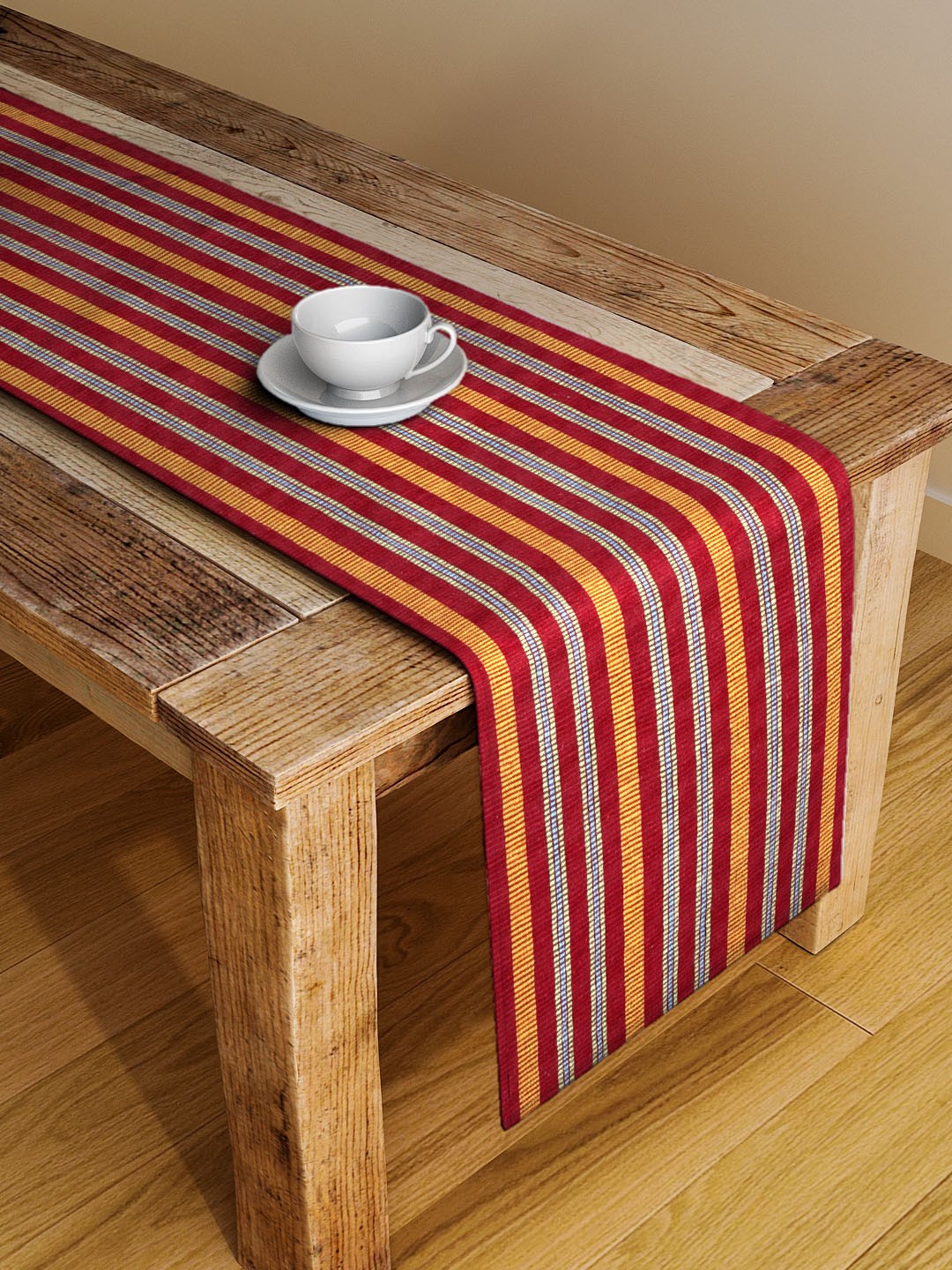 

KLOTTHE Red & Yellow Striped Hand-Tufted Table Runner