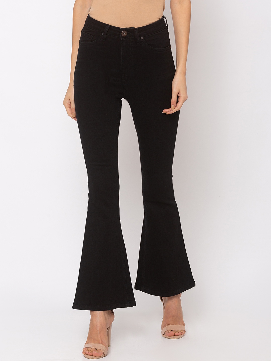 

TARAMA Women Black Flared Bootcut High-Rise Clean Look Stretchable Jeans