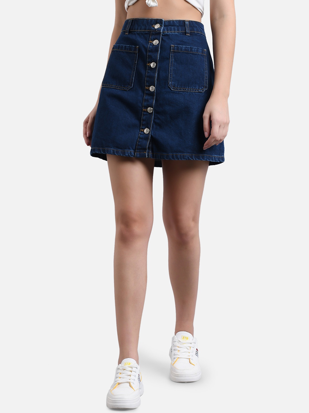 

Kotty Women Navy Blue Solid Denim A-Line Mini Skirt