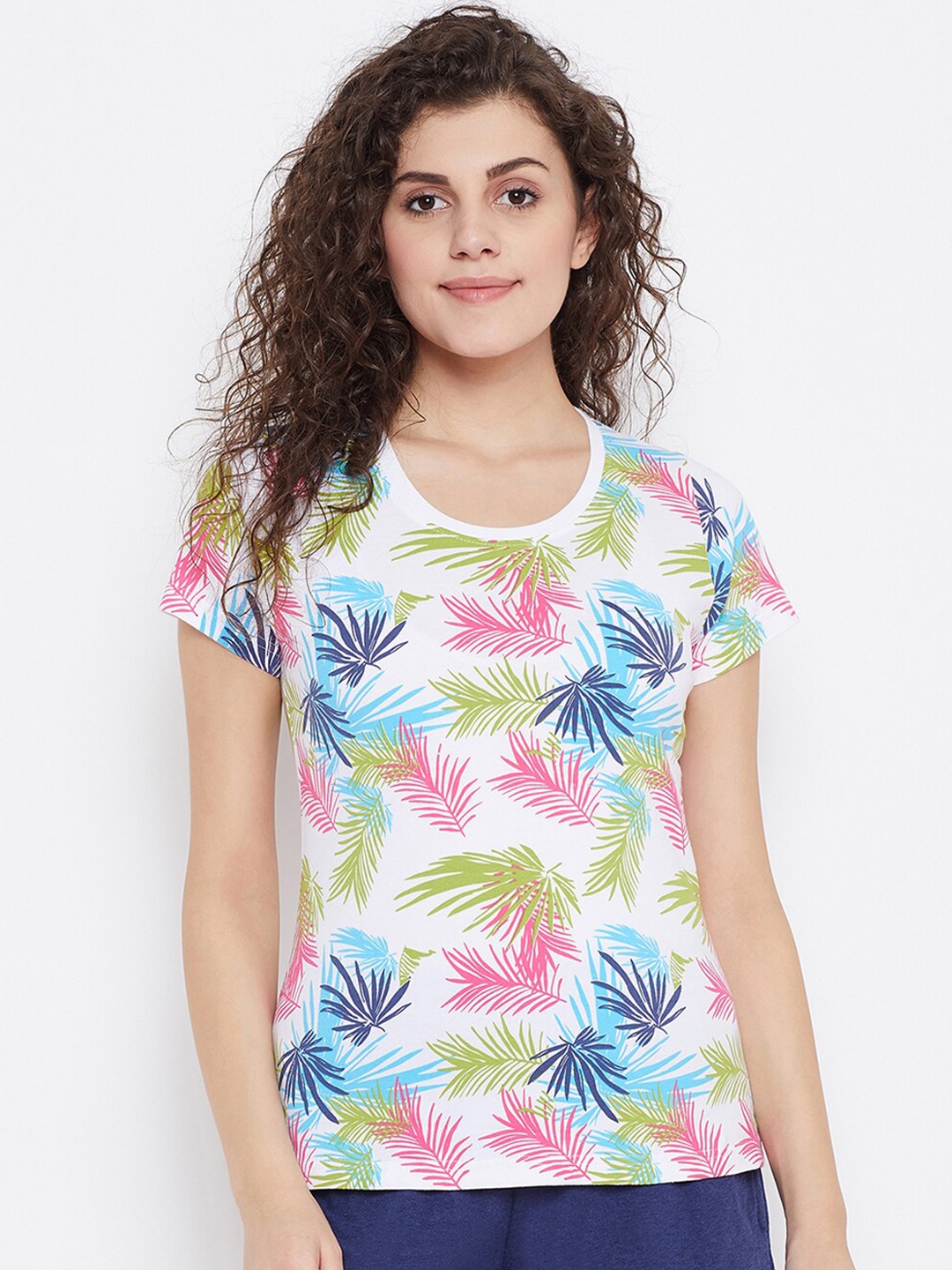 

Clovia Women White & Pink Printed Lounge T-shirt