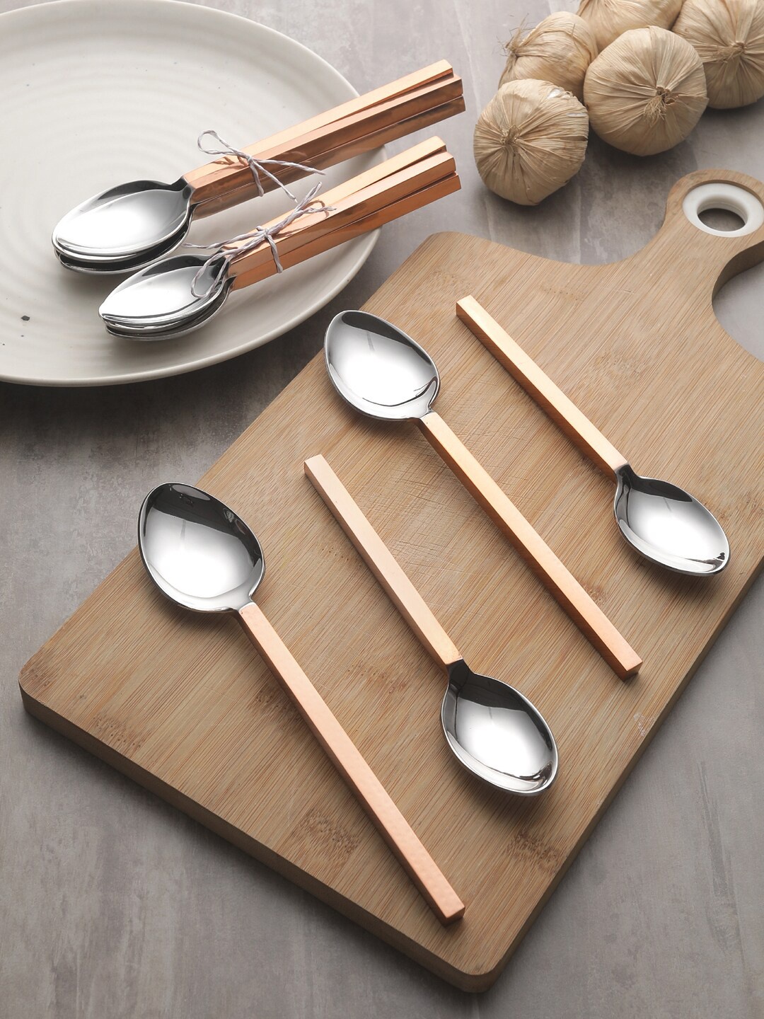 VarEesha Copper-Toned 12-Pieces Textured Stainless Steel Spoon Set