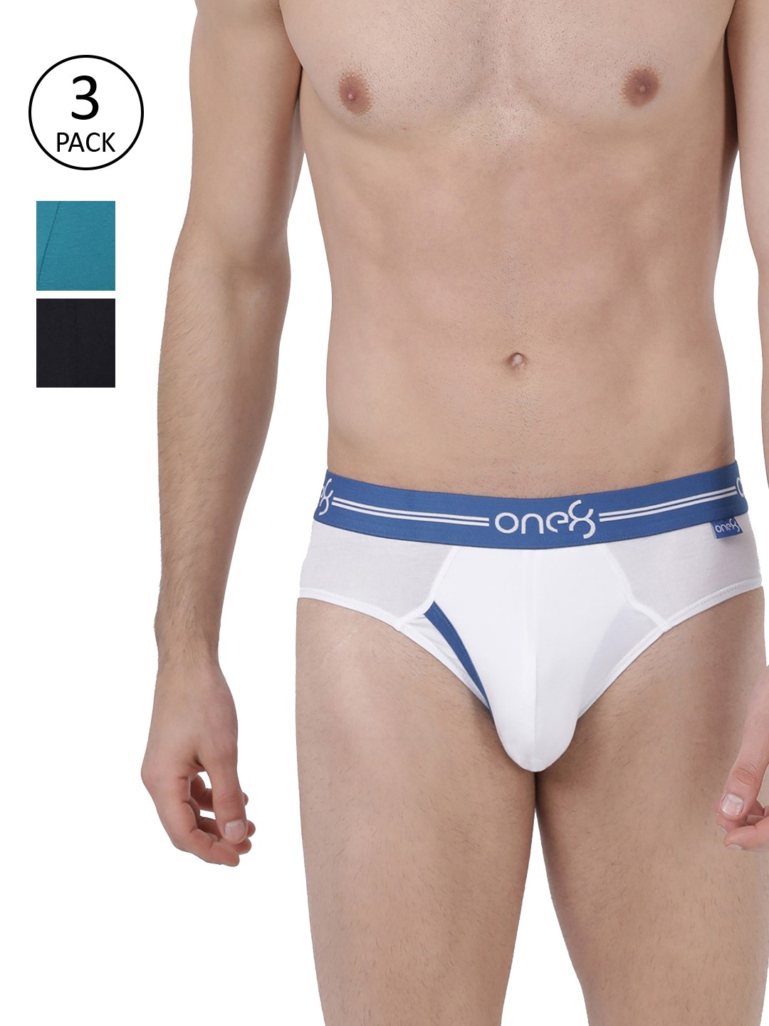 one8 by Virat Kohli Men Pack Of 3 Solid Premium Cotton Stretch Briefs 205-PO3, Black