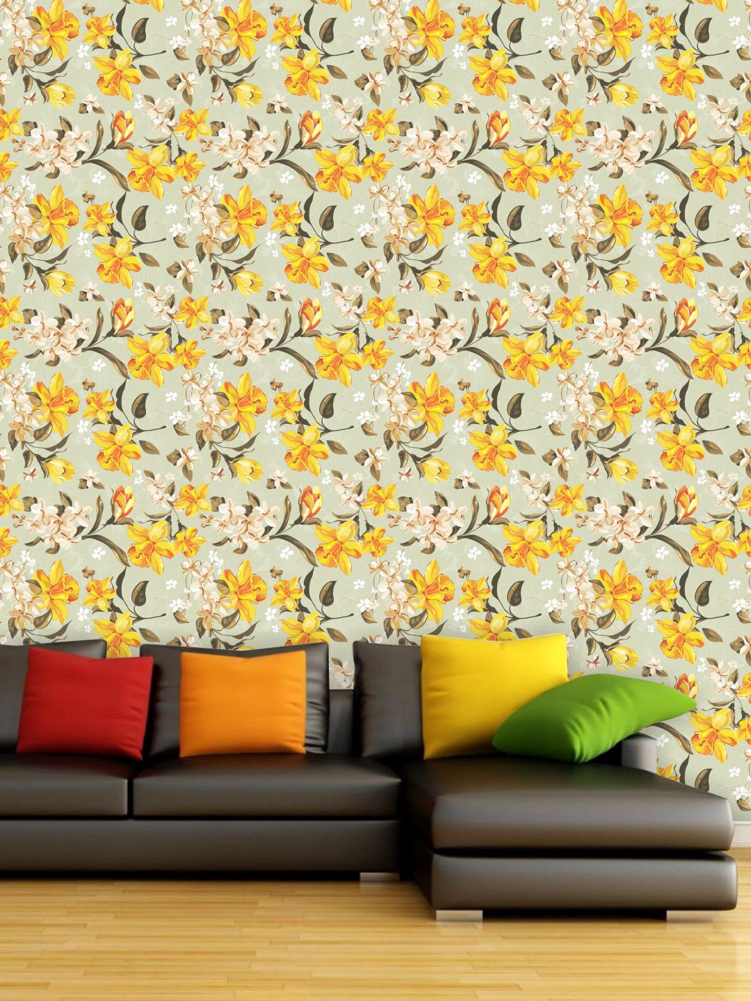 

PAPER PLANE DESIGN Yellow & Beige Floral Waterproof Vinyl Wallpaper