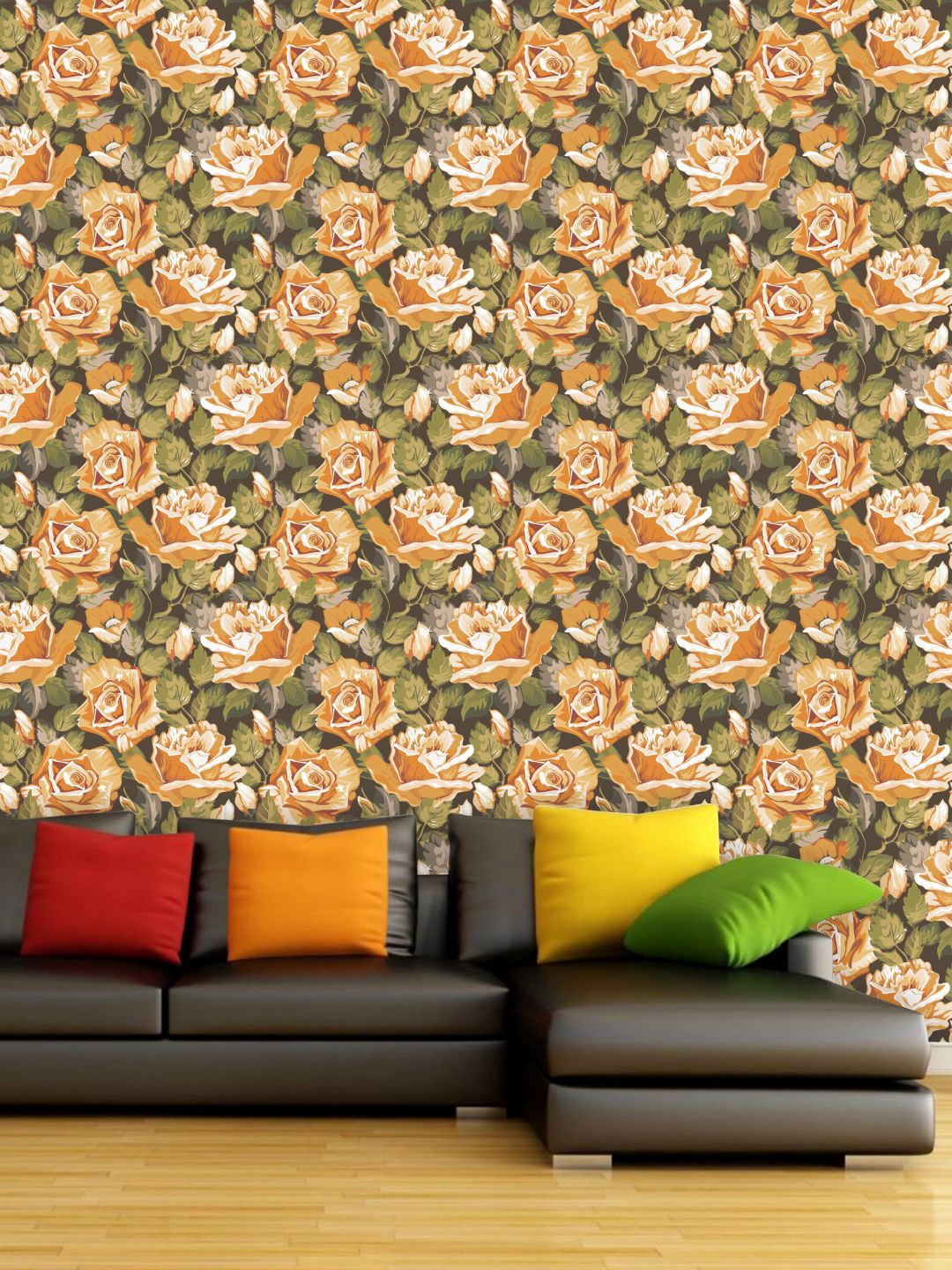 

PAPER PLANE DESIGN Orange & Green Floral Waterproof Vinyl Wallpaper