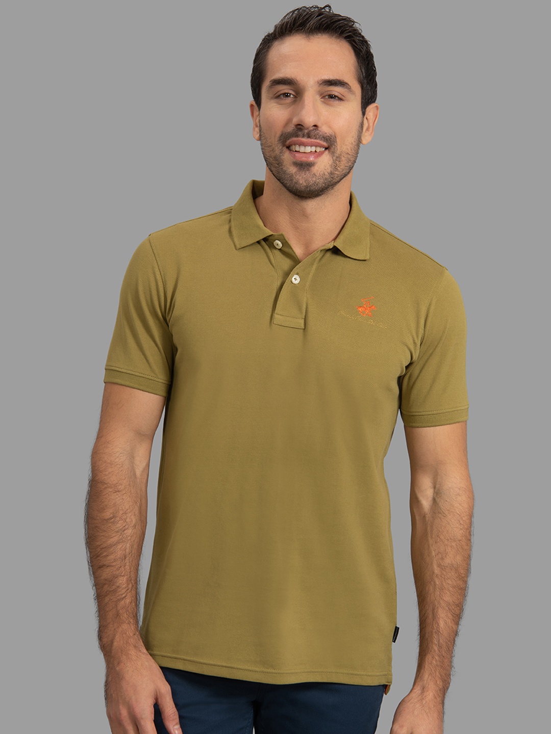 

Beverly Hills Polo Club Men Yellow Solid Polo Collar T-shirt