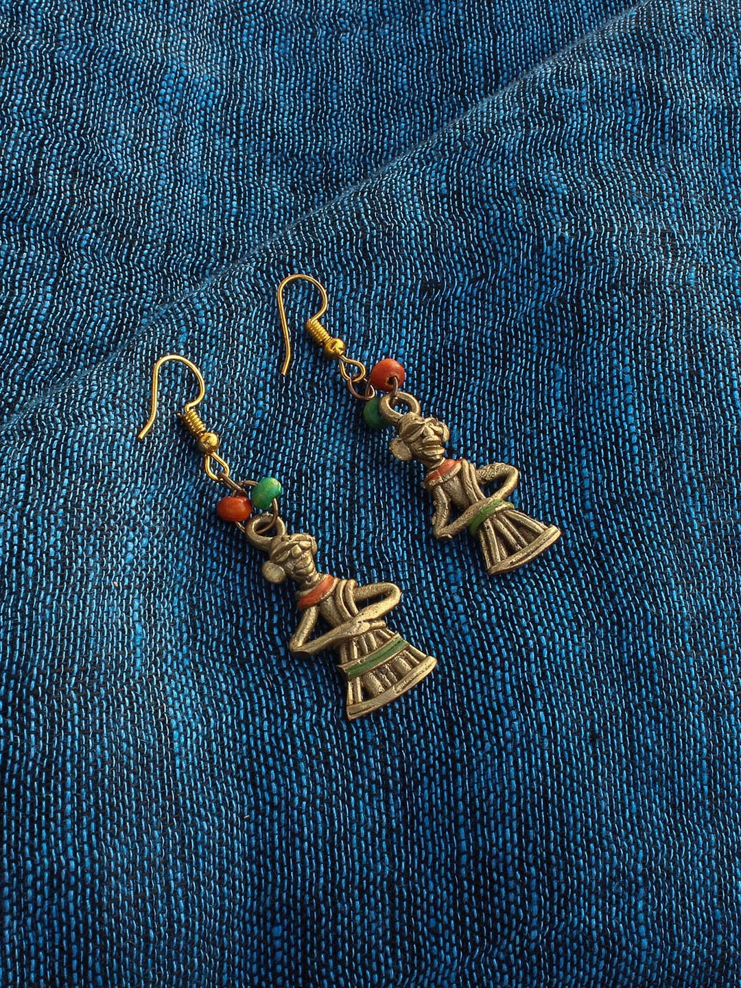 ExclusiveLane Gold-Toned Bohemian Brass Handcrafted Dhokra Art Quirky Drop Earrings