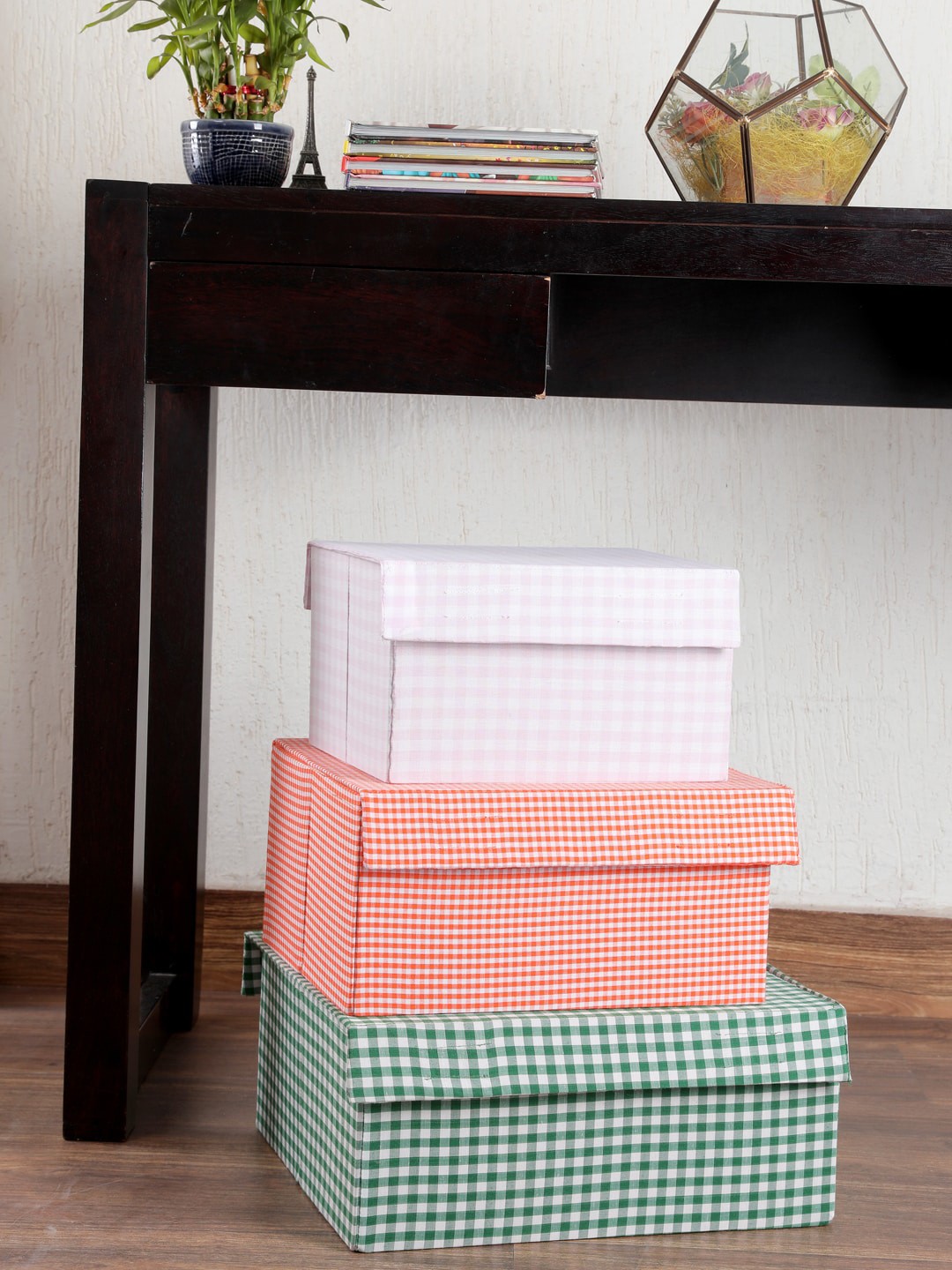 

My Gift Booth Set Of 3 Checked Wardrobe Organisers, Green