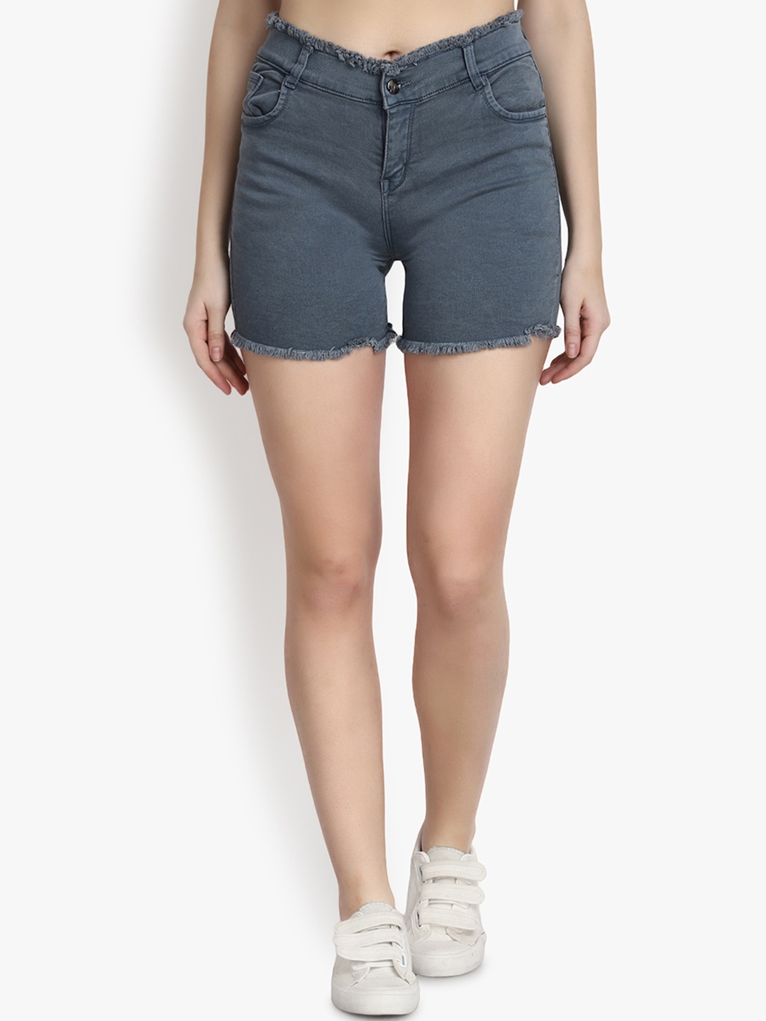 

Perfect Outlet Women Grey Solid Skinny Fit Denim Shorts