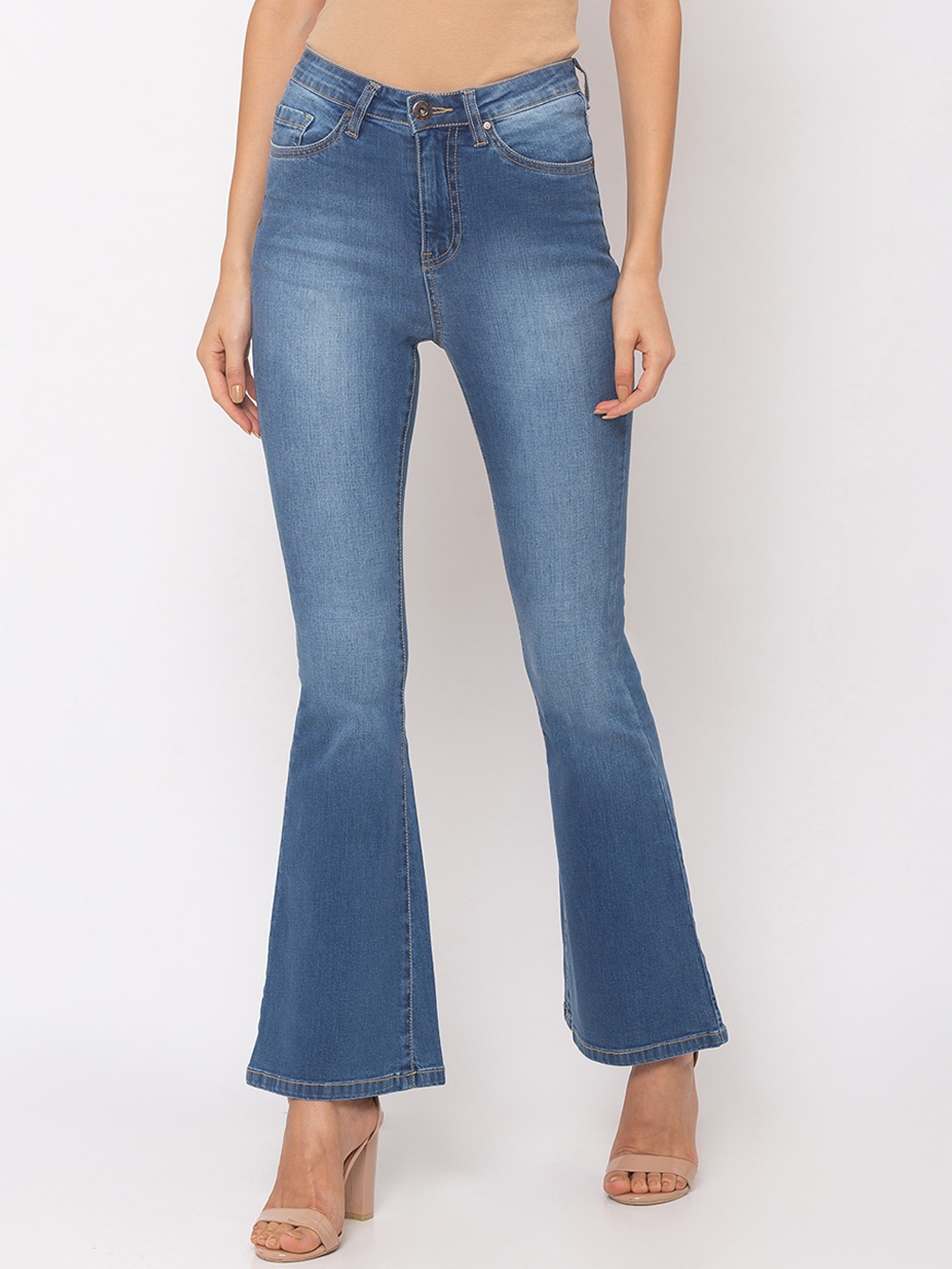 

TARAMA Women Blue Flared High-Rise Clean Look Stretchable Jeans