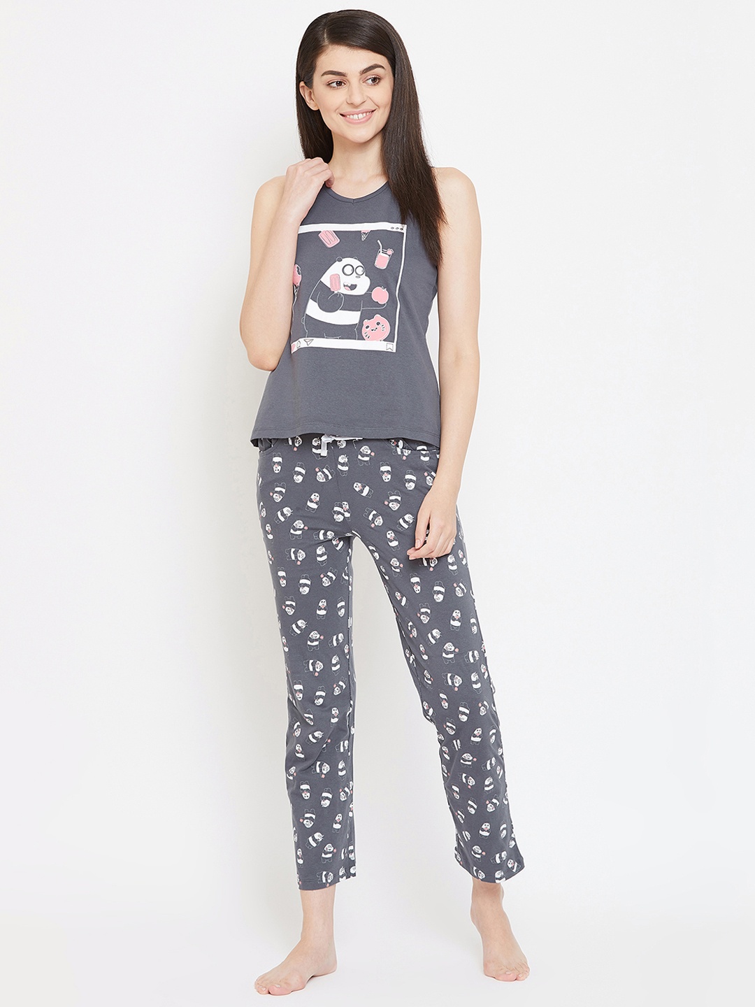 

Clovia Women Grey Printed Night Suit