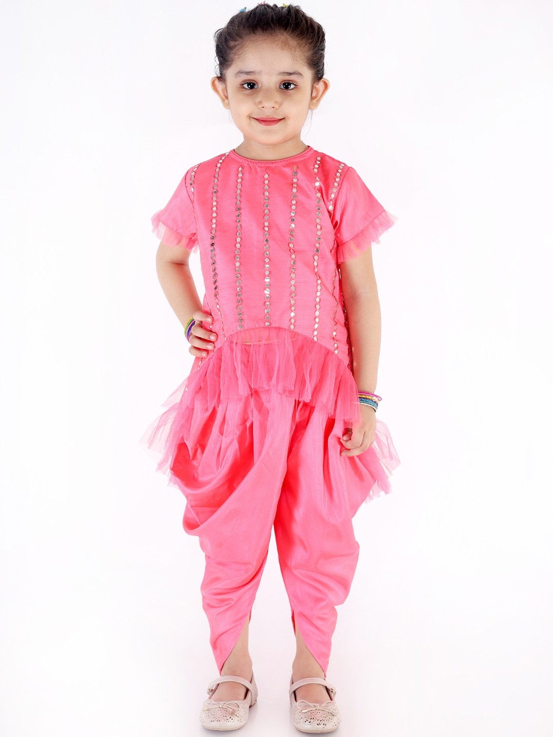 

KID1 Girls Coral Pink Self Design Kurta with Dhoti Pants