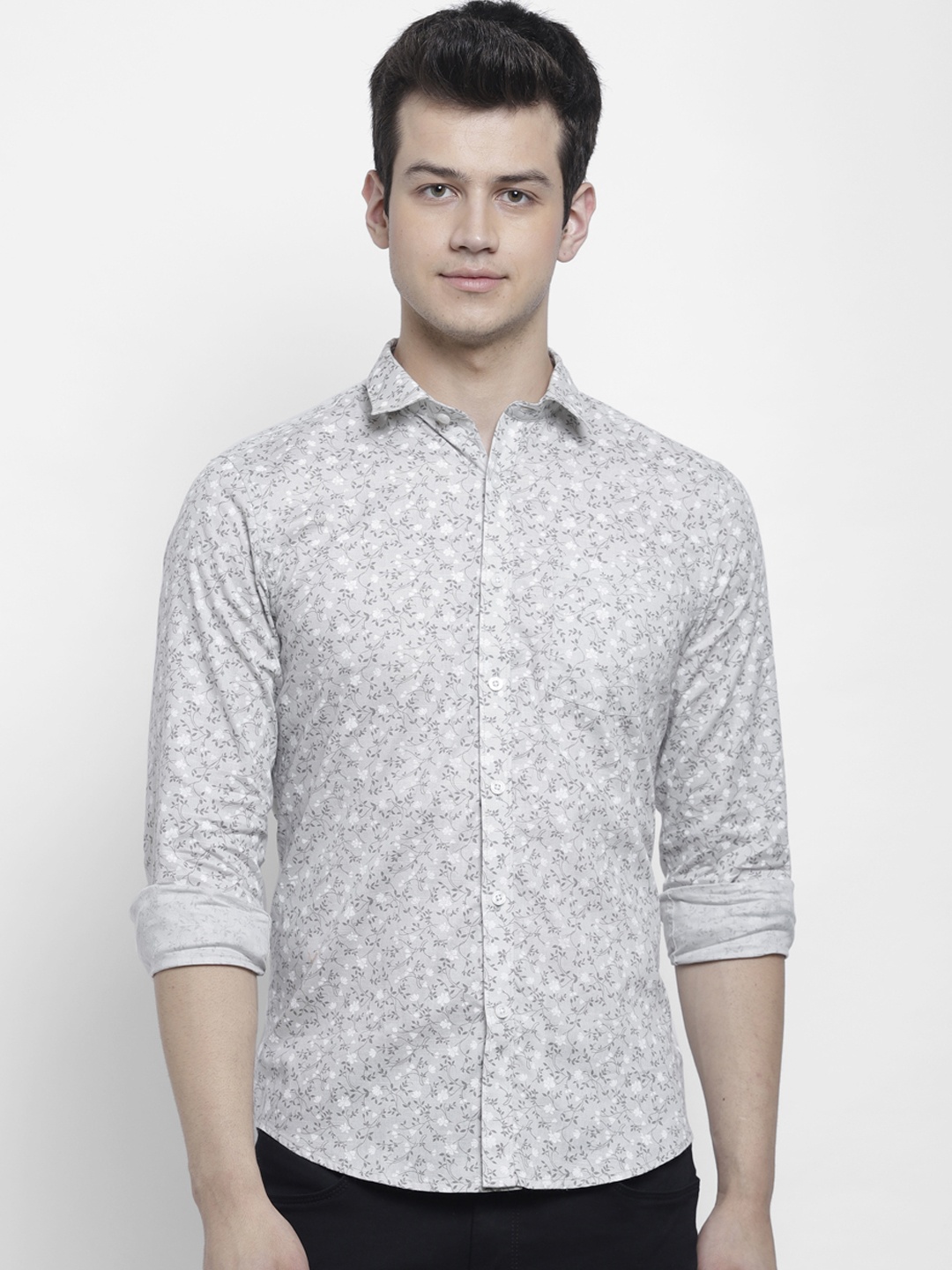 

cape canary Men Grey Regular Fit Printed Casual Shirt