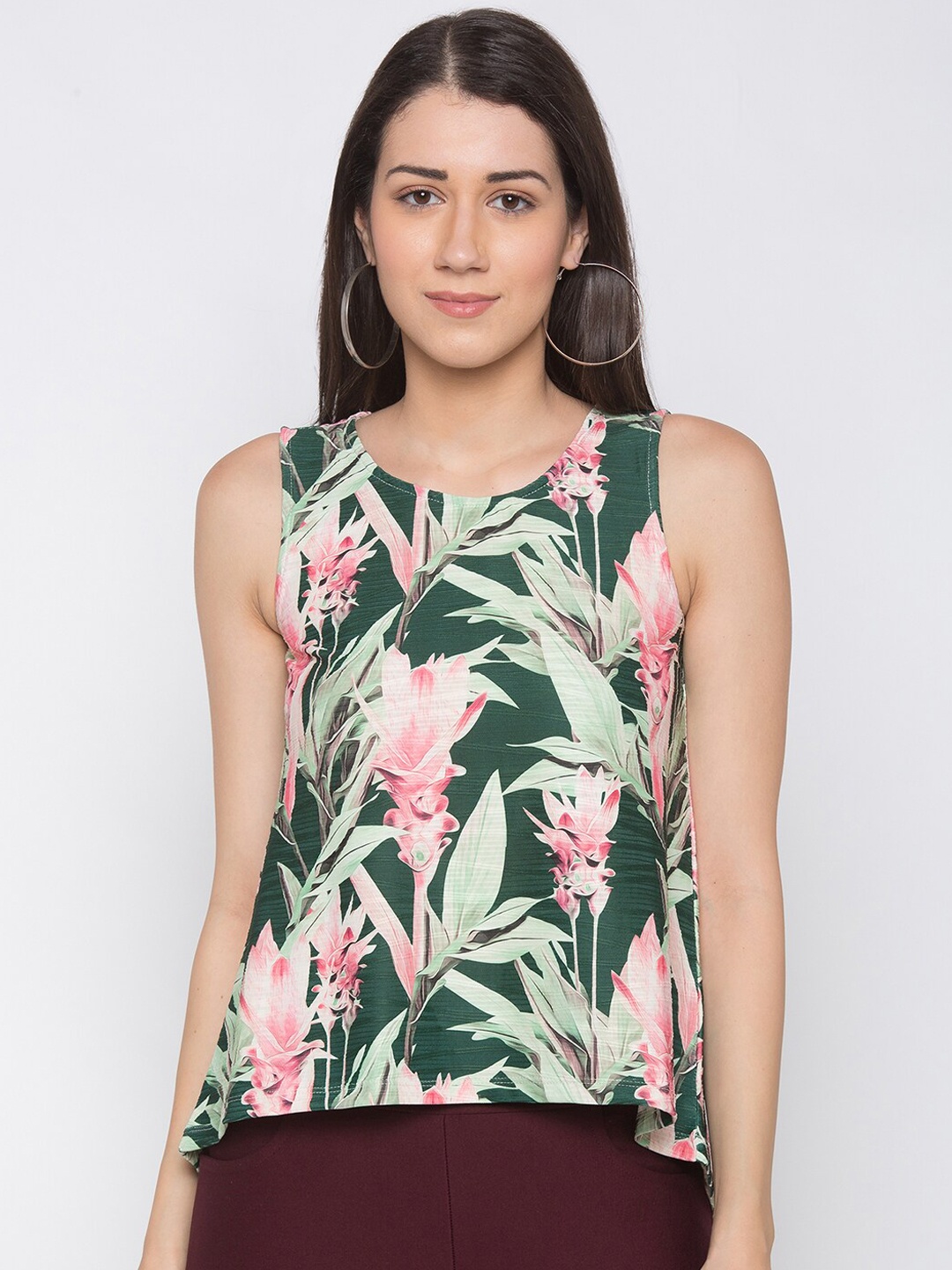 

Globus Women Green & Pink Tropical Print A-Line Top