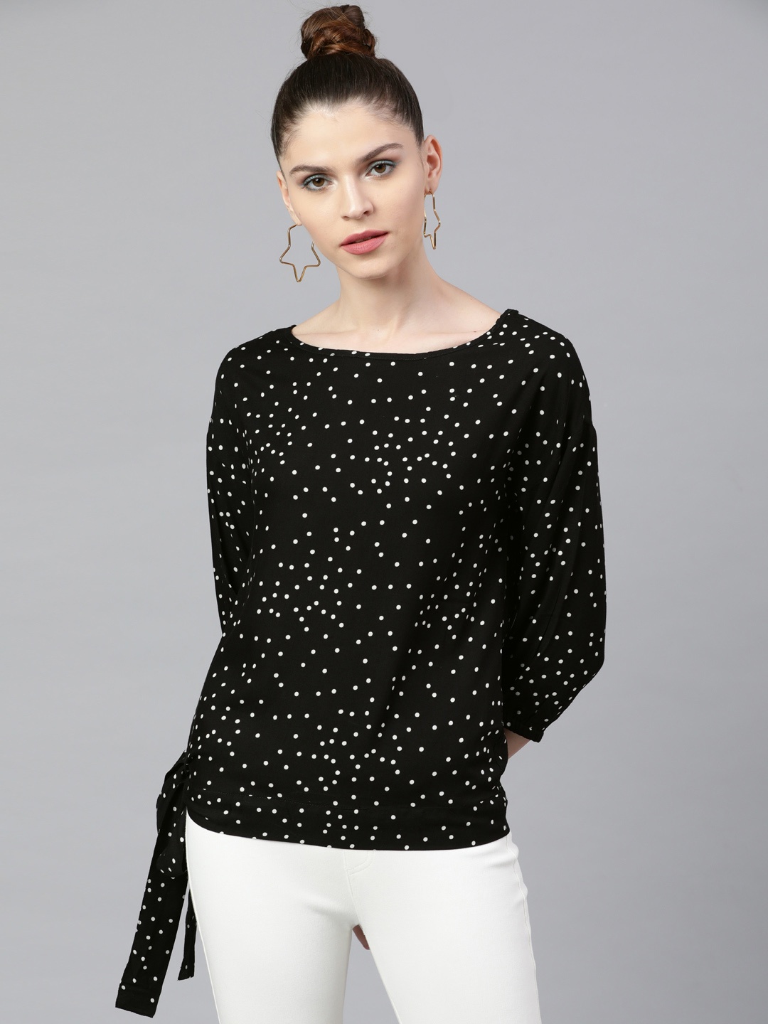 

STREET 9 Women Black & White Printed Top