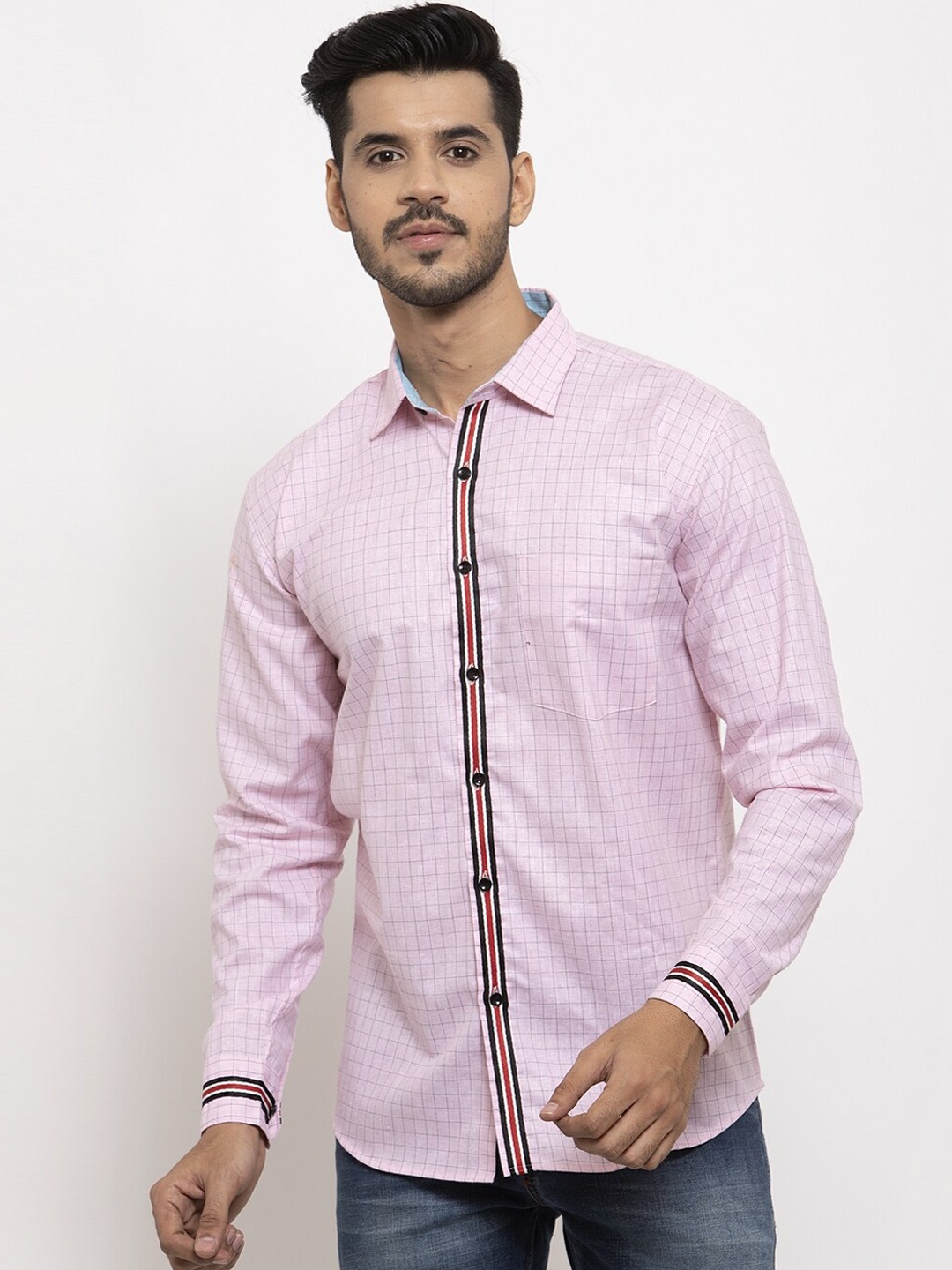 KLOTTHE Men Pink Comfort Regular Fit Checked Casual Shirt