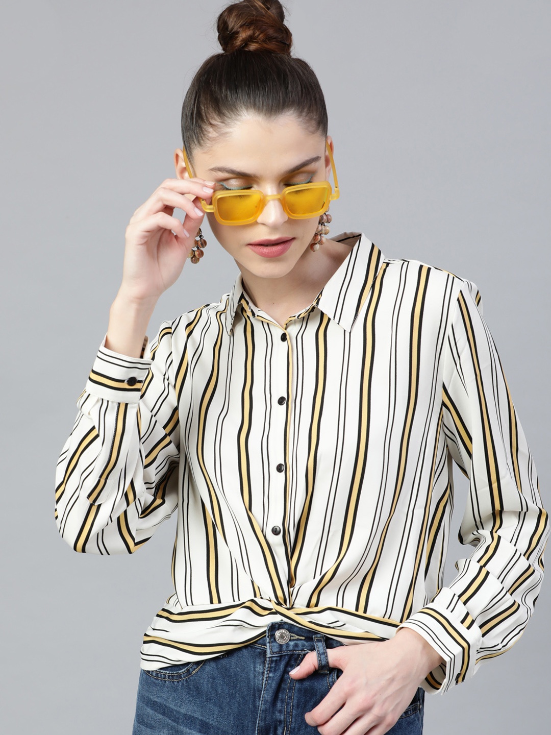 

STREET 9 Women Multicolored Striped Shirt Style Top, Multi