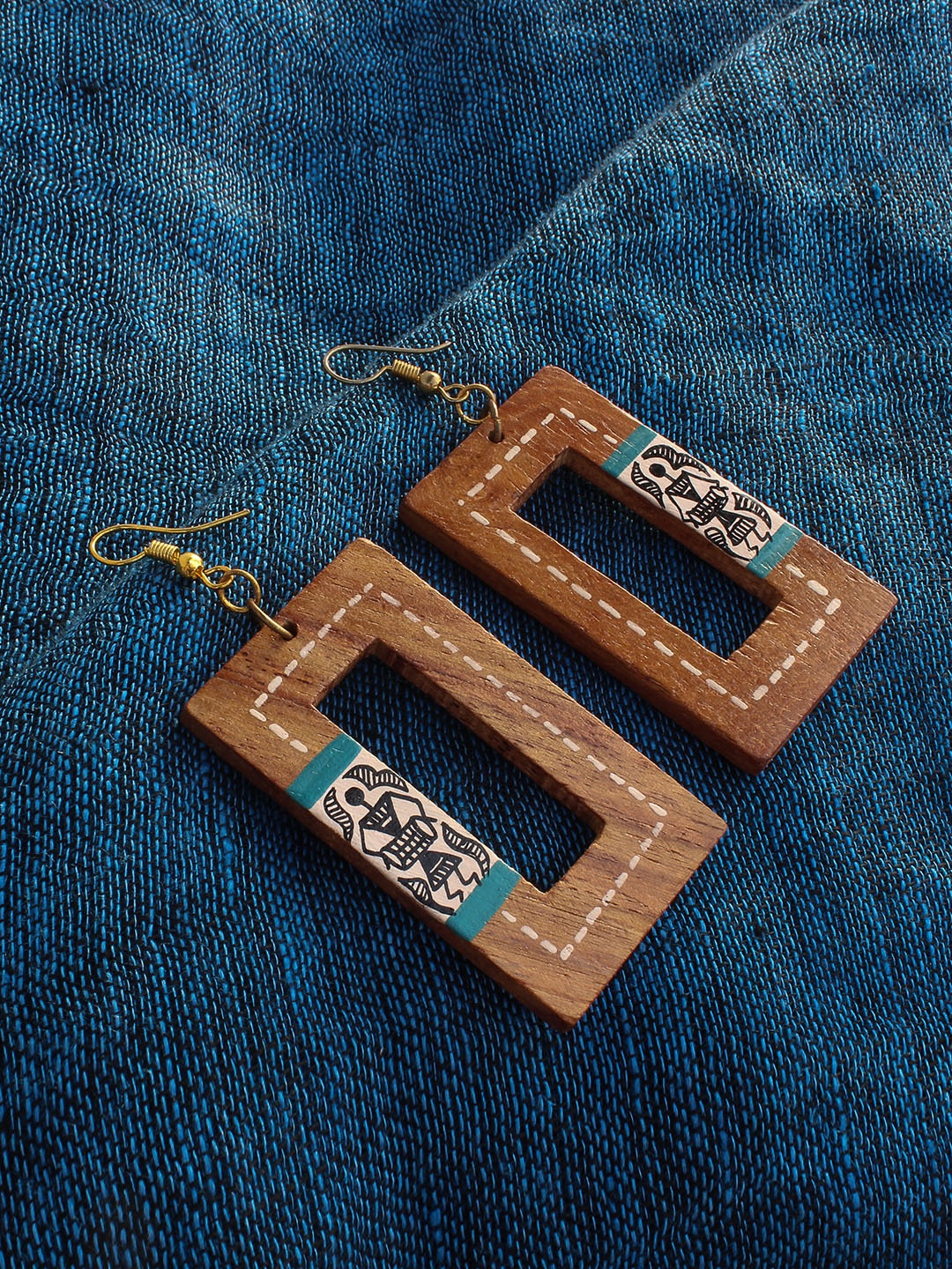 

ExclusiveLane Brown Hand-painted Warli Art Geometric Bohemian Wooden Earrings
