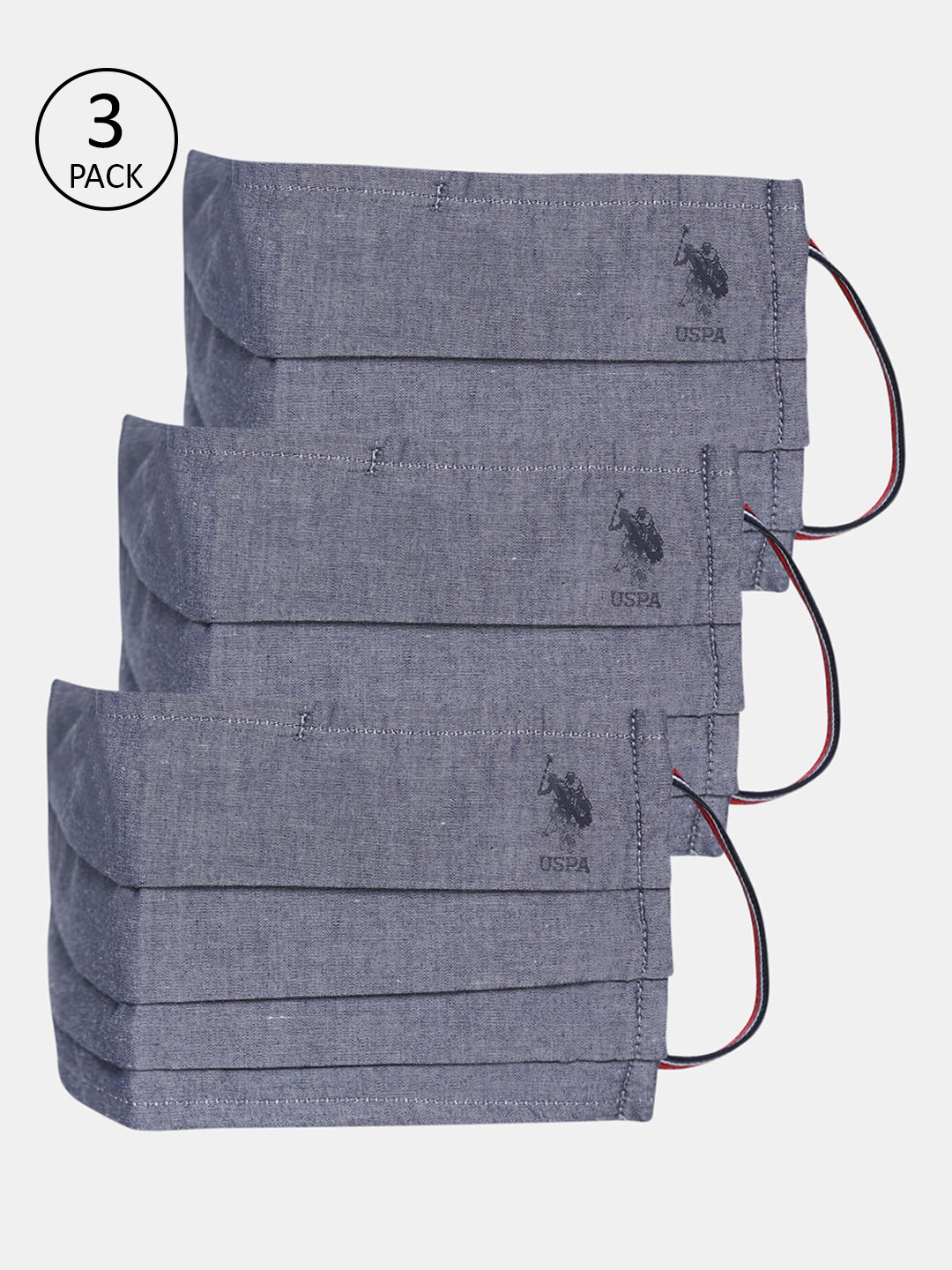 U.S. Polo Assn. Adults Pack of 3 Grey Reusable 3-Layers Cloth Masks