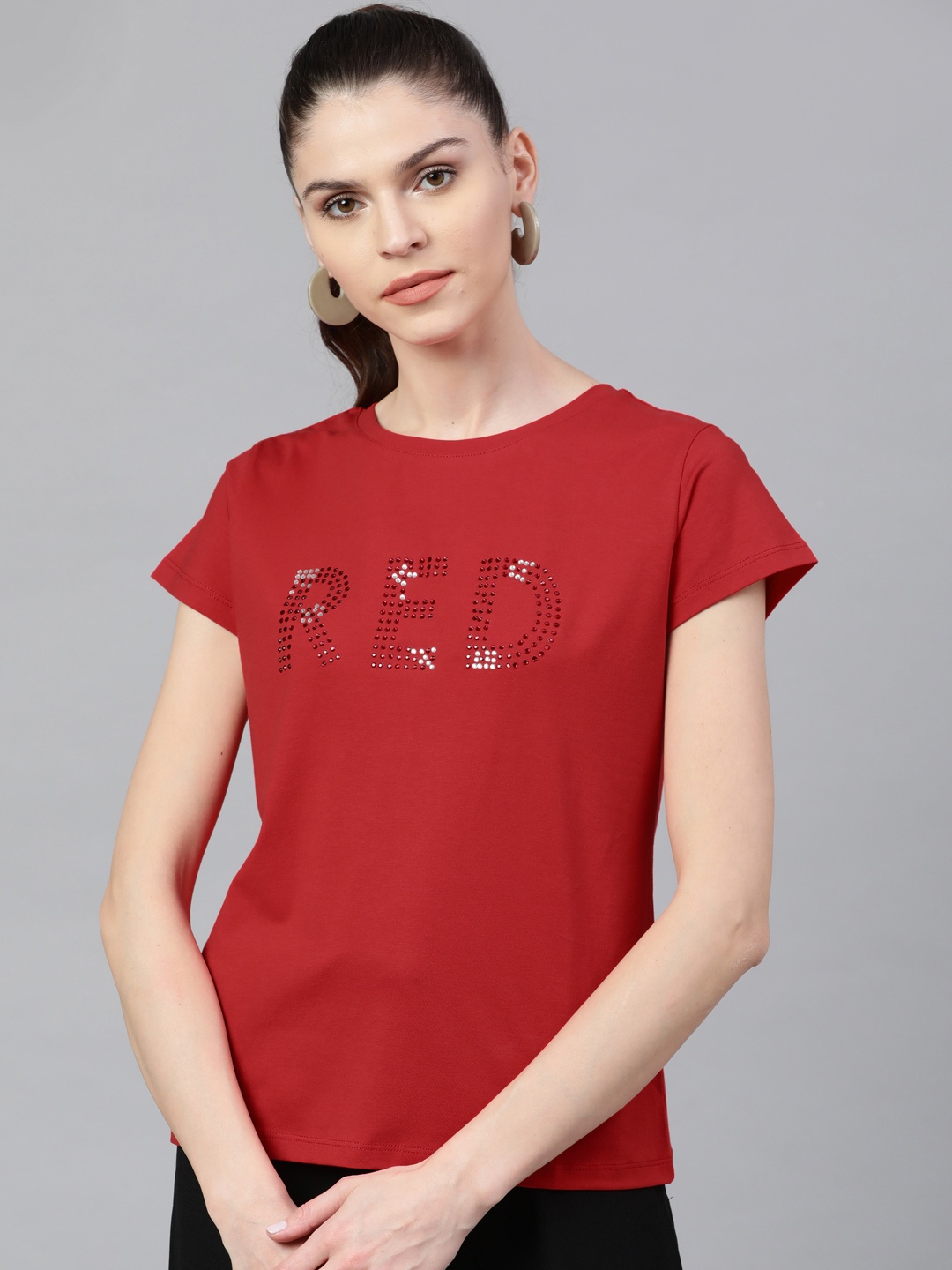 

STREET 9 Women Red Solid Round Neck T-shirt