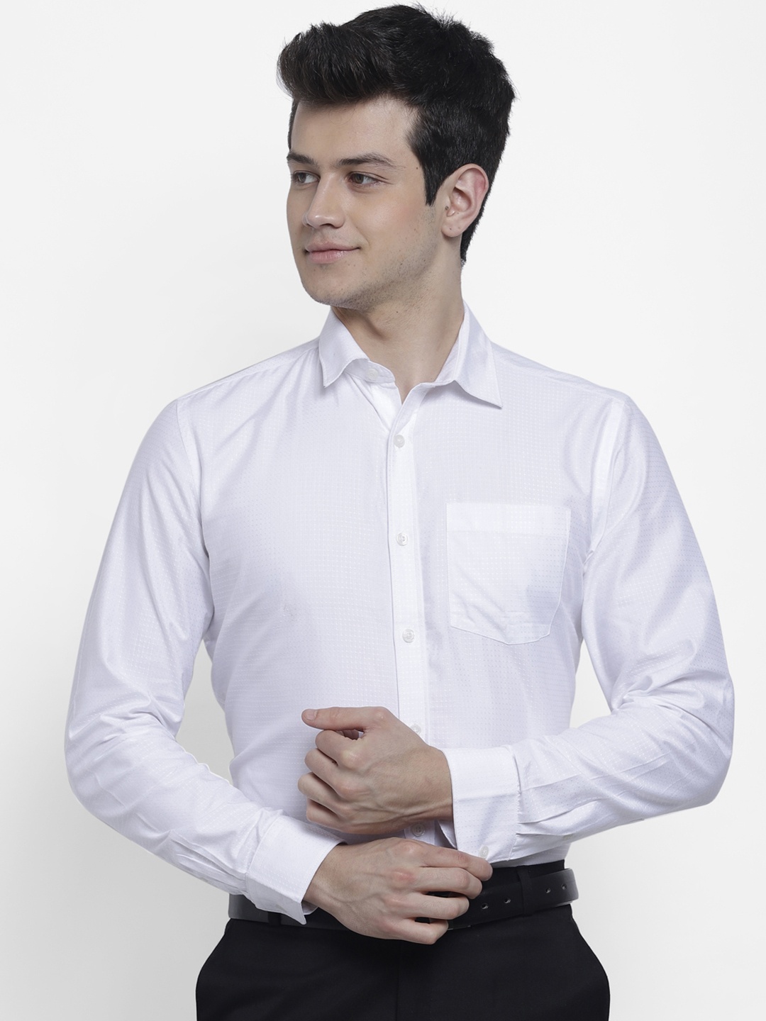 

cape canary Men White Self Design Formal Shirt