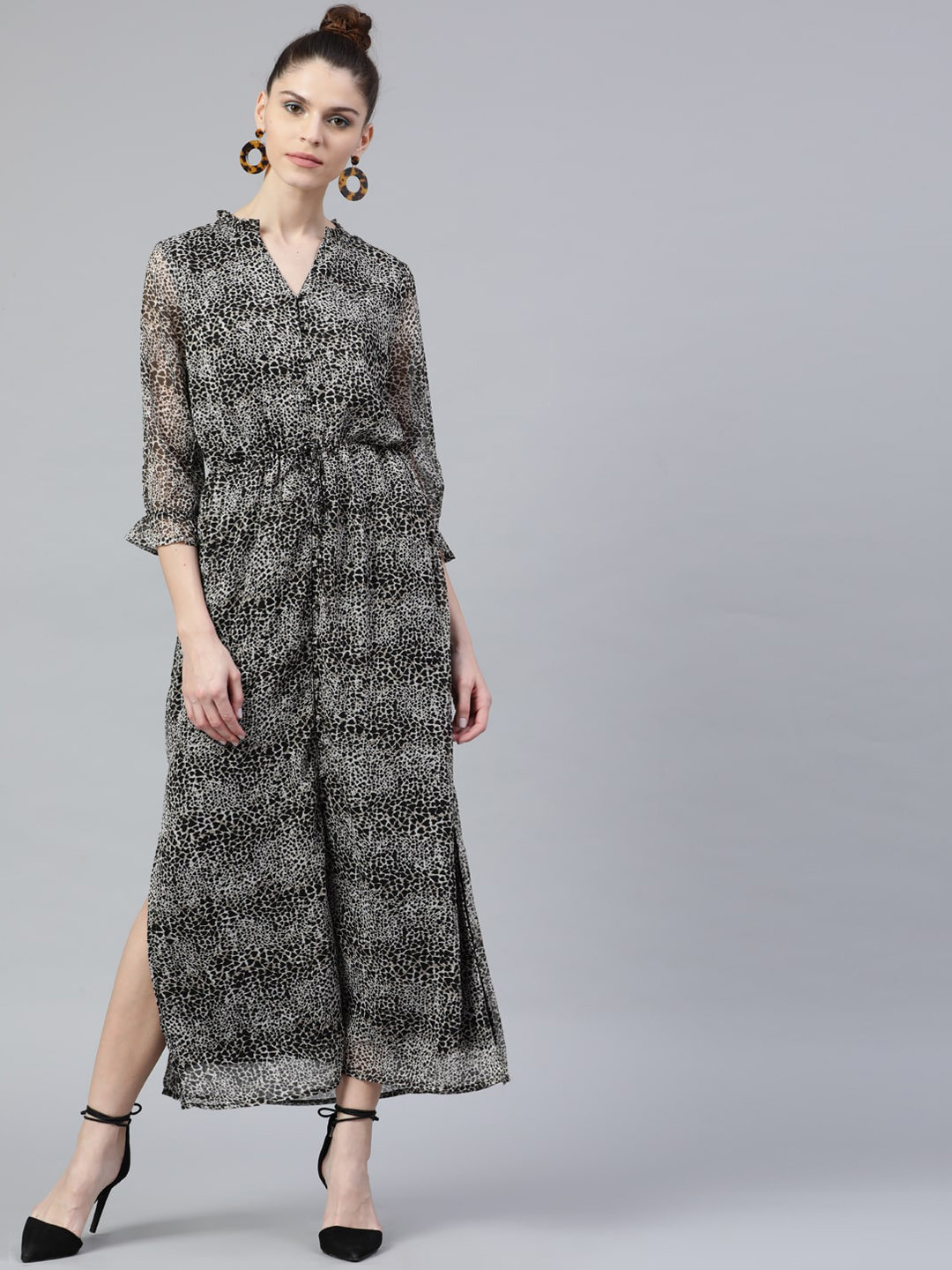 

STREET 9 Women Black & Beige Printed Maxi Dress
