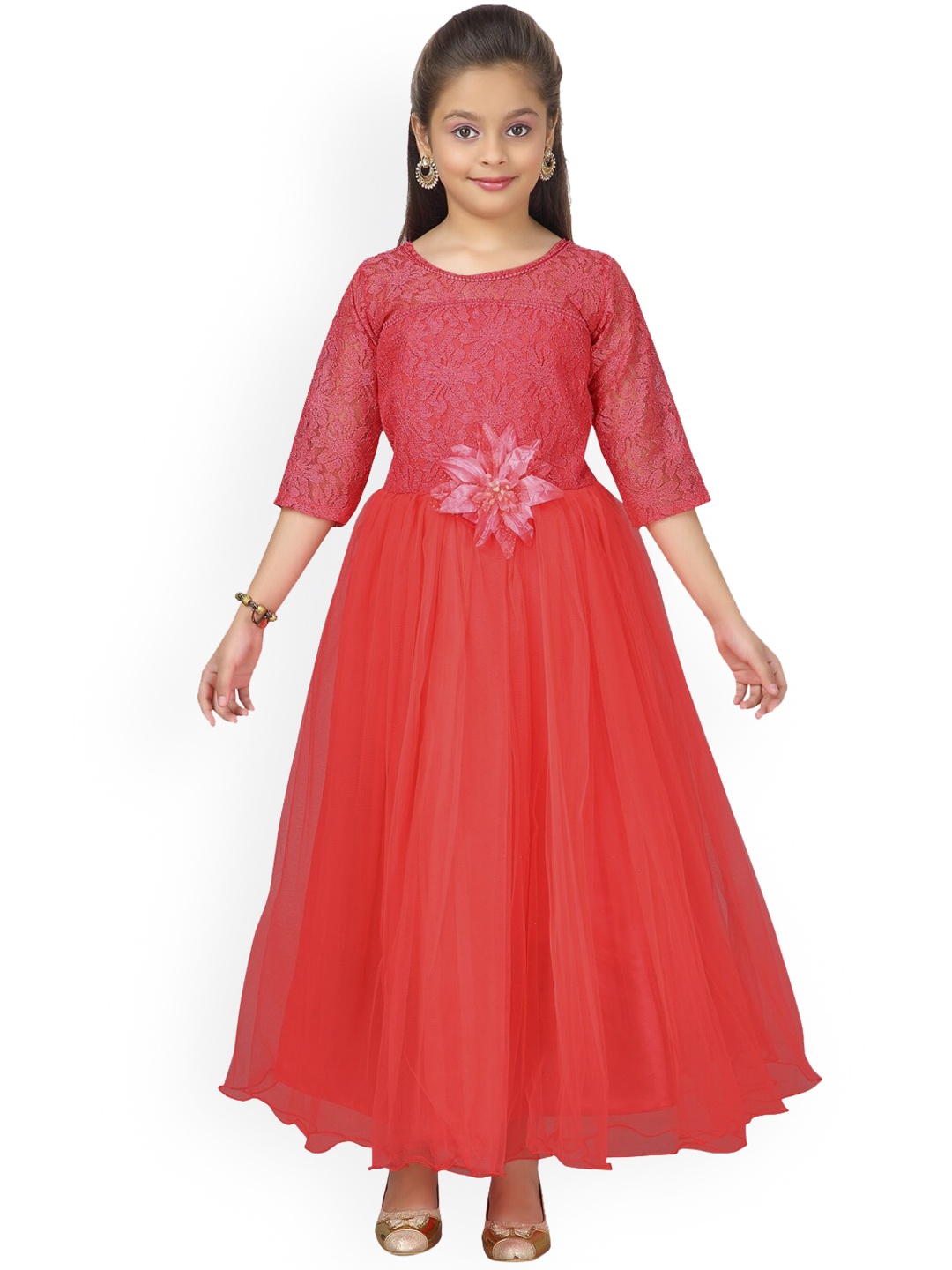 Aarika Girls Red Lace Maxi Dress