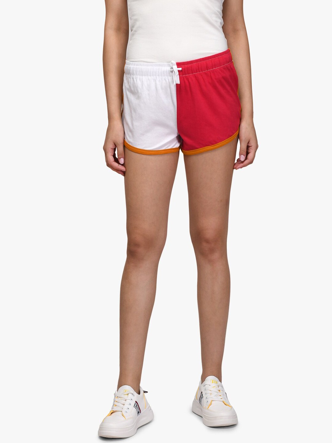 

Kotty Women White & Red Colourblocked Regular Fit Shorts