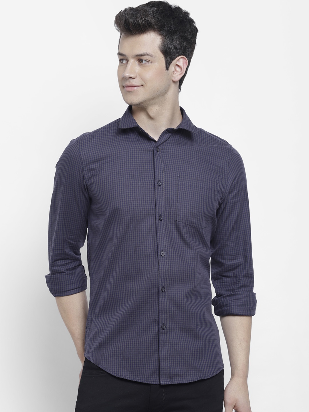 

cape canary Men Purple & Grey Regular Fit Checked Casual Shirt
