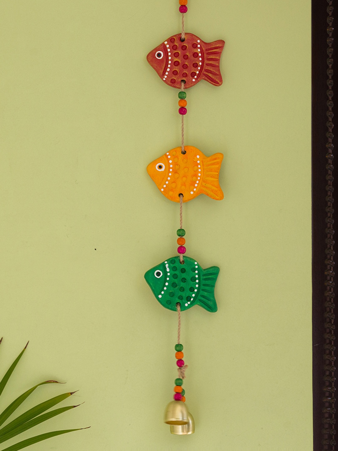 ExclusiveLane The Fish Family Hand-Painted Decorative Terracotta Wall Hanging, Multi