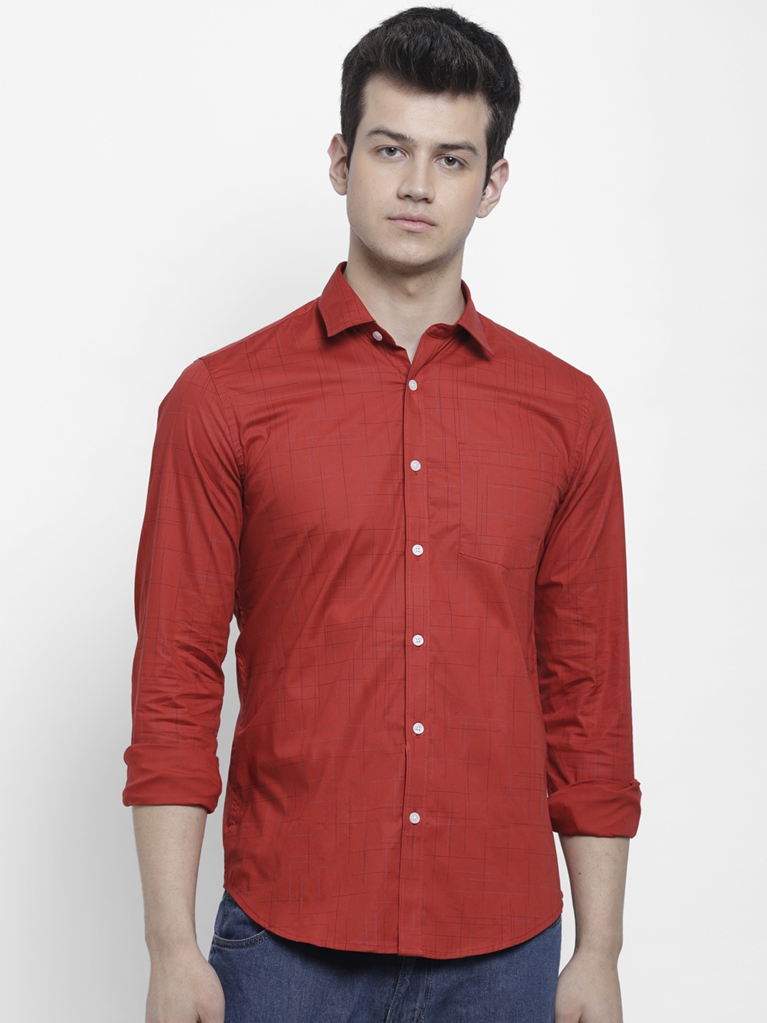 

cape canary Men Red Regular Fit Printed Casual Shirt