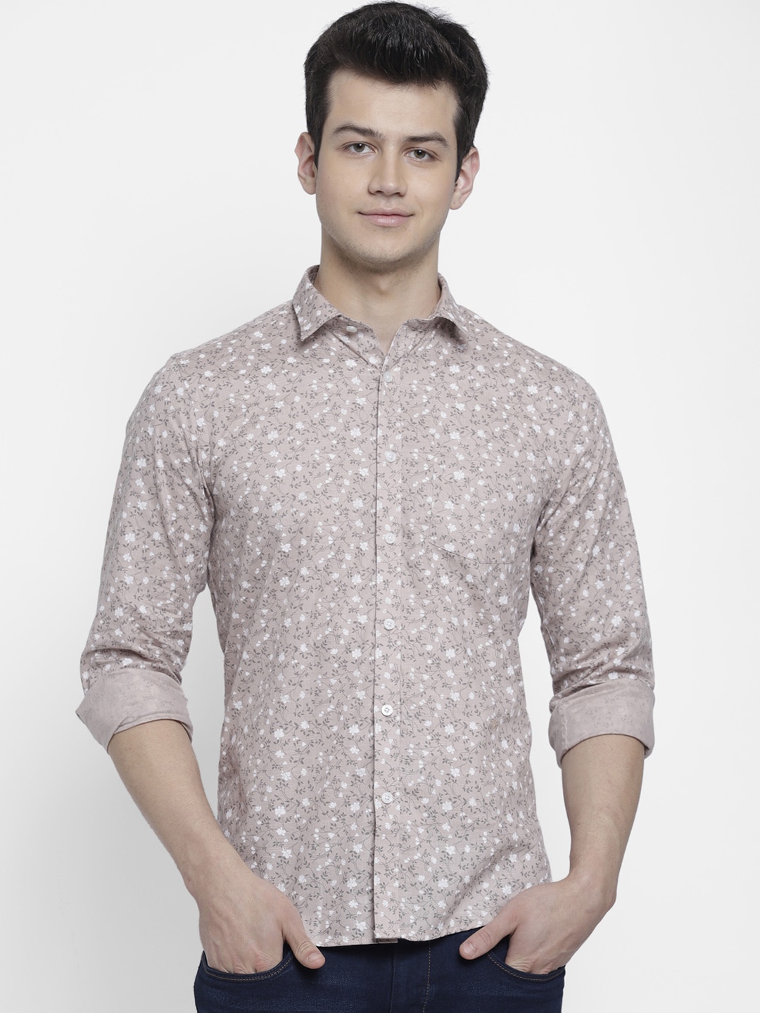 

cape canary Men Beige Regular Fit Printed Casual Shirt