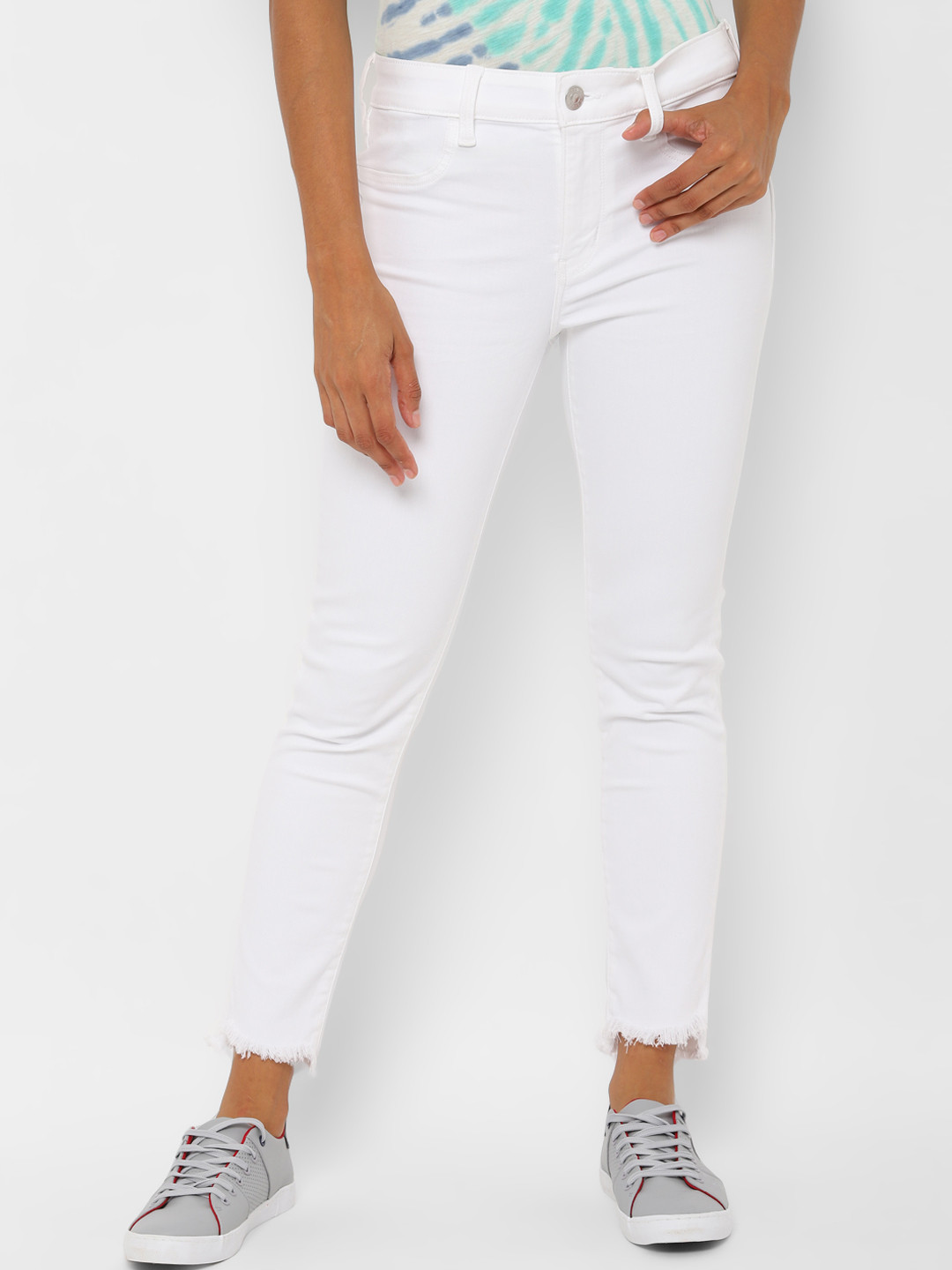 

AMERICAN EAGLE OUTFITTERS Women White Solid Slim-Fit Treggings