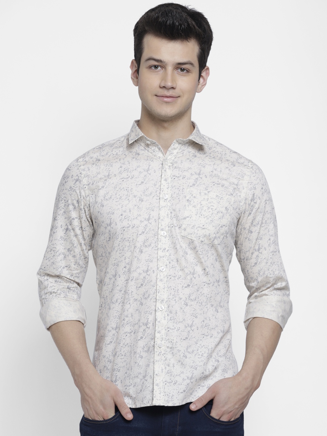 

cape canary Men Cream-Coloured Regular Fit Printed Casual Shirt