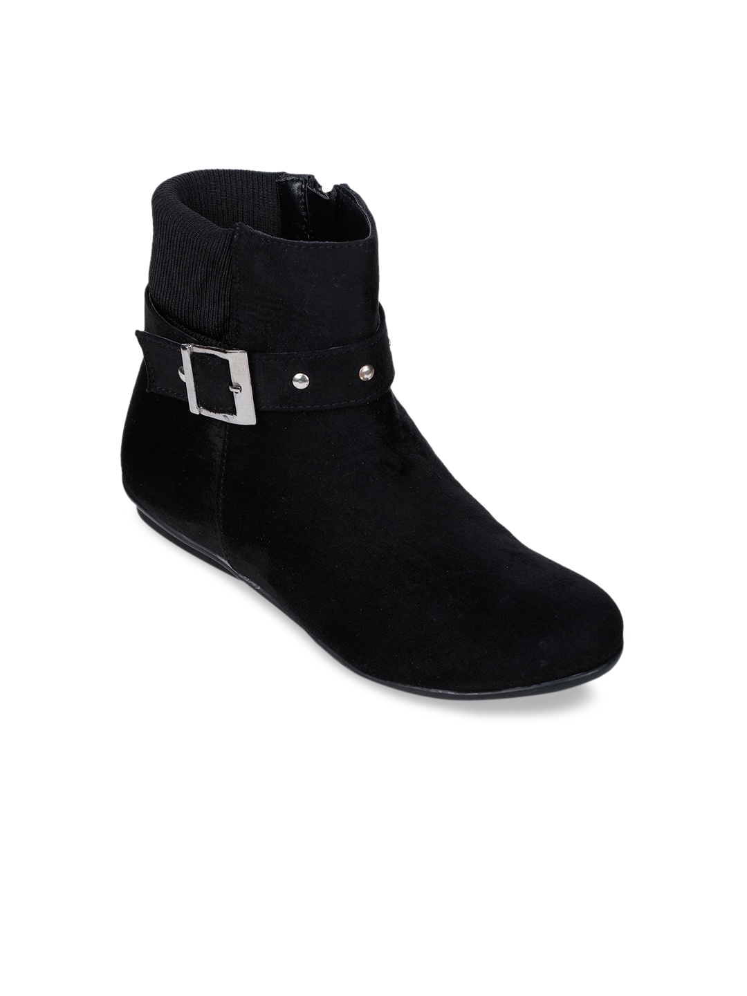 

Bruno Manetti Women Black Solid Suede Mid-Top Flat Boots