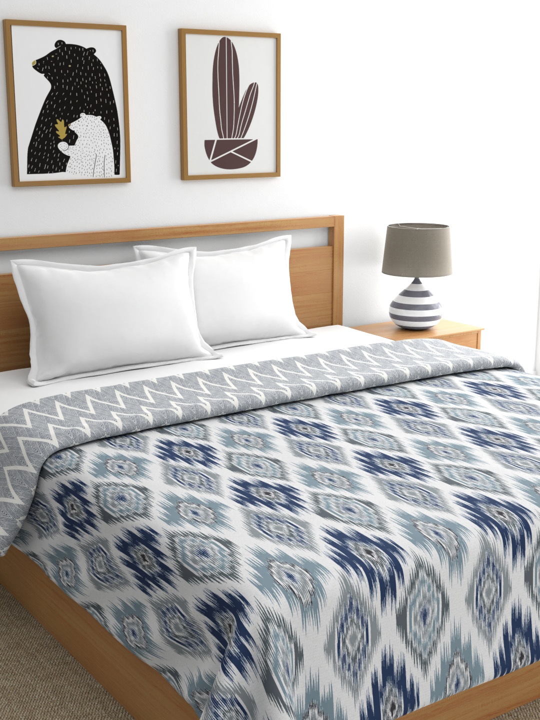 

Portico New York Grey & Navy Blue Abstract AC Room 110 GSM Double Bed Dohar