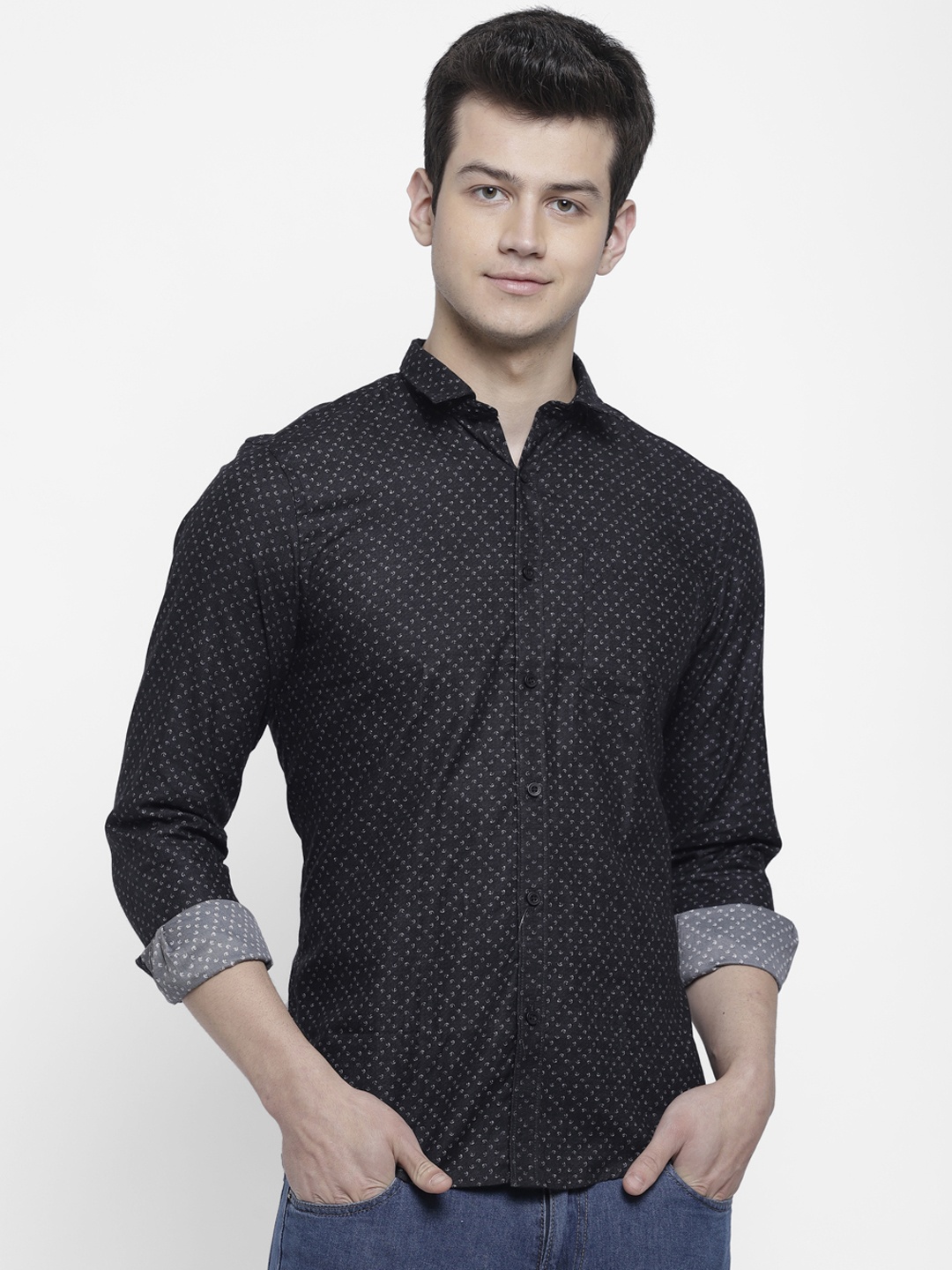 

cape canary Men Black Regular Fit Printed Casual Shirt