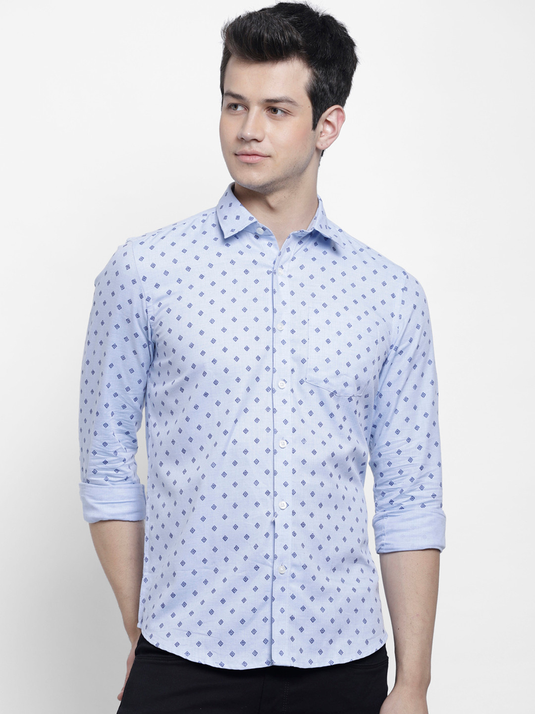 

cape canary Men Blue Regular Fit Printed Casual Shirt