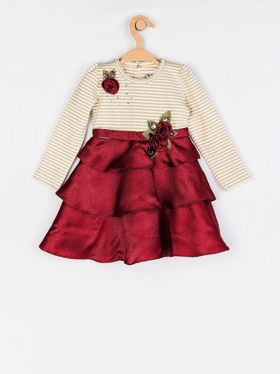 

Peppermint Girls Maroon Colourblocked Fit and Flare Dress