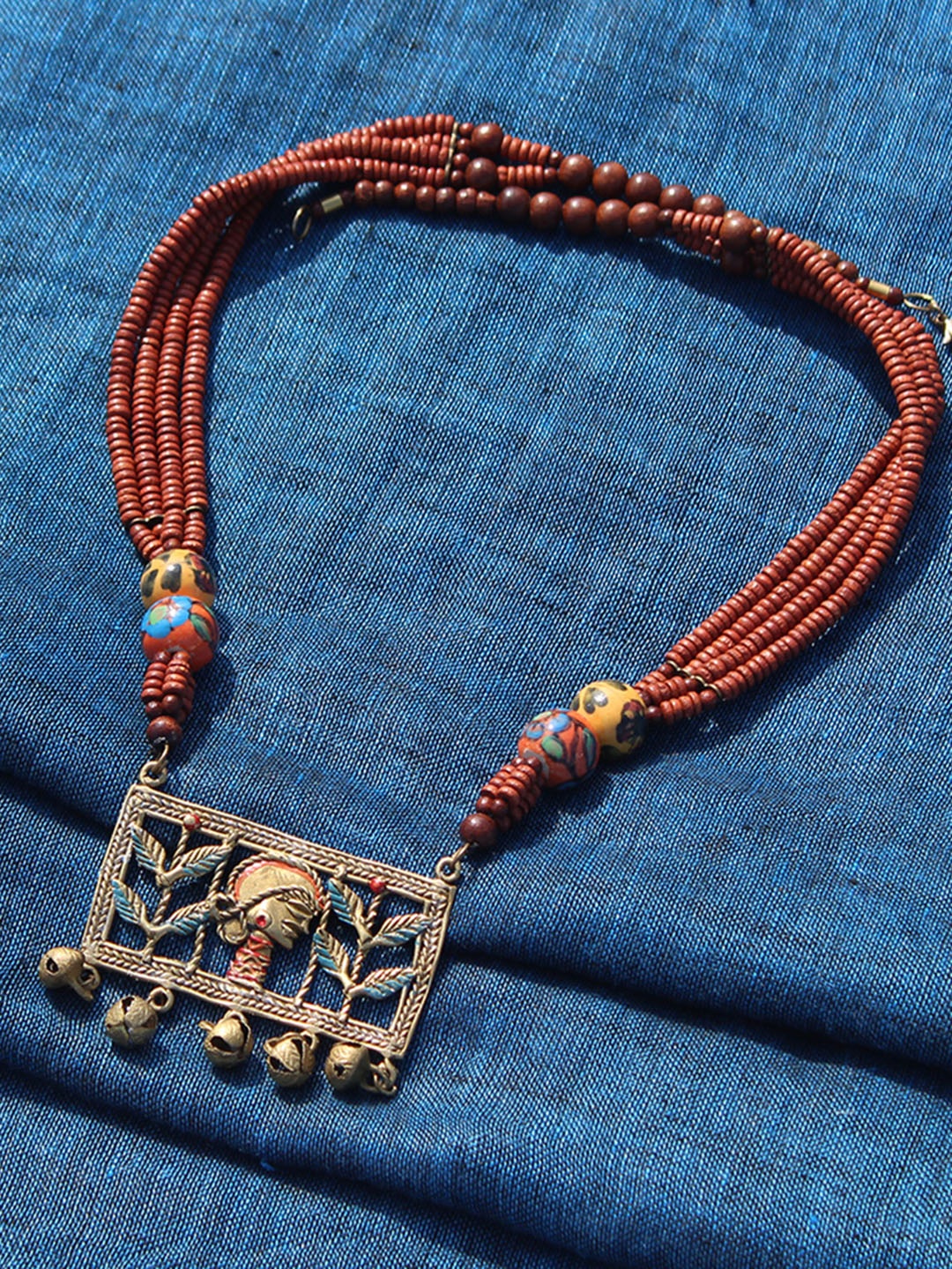 

ExclusiveLane Tribal Lady Beaded Handcrafted In Dhokra Art Bohemian Necklace, Gold